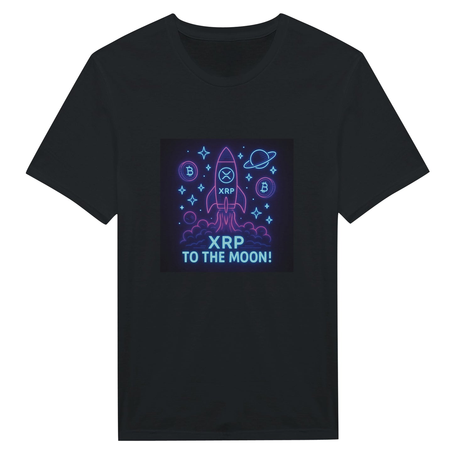 XRP To The Moon T-Shirt – Neon Crypto Rocket Graphic Tee - F4 Custom Prints