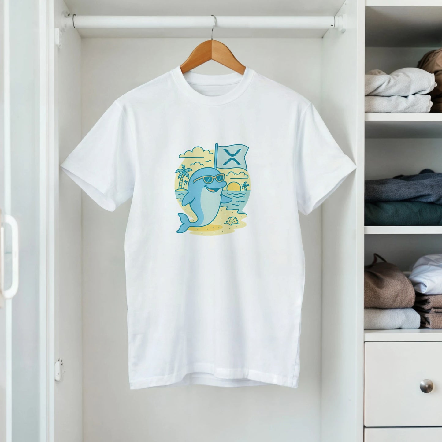 XRP Enthusiast Women's Tee – Tropical Crypto Beach Vibe - F4 Custom Prints