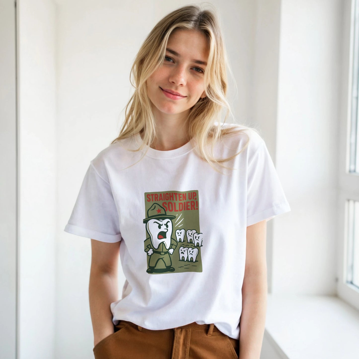 Dental Soldier T-Shirt – “Straighten Up, Soldier!” Retro Dental Humor Tee - F4 Custom Prints