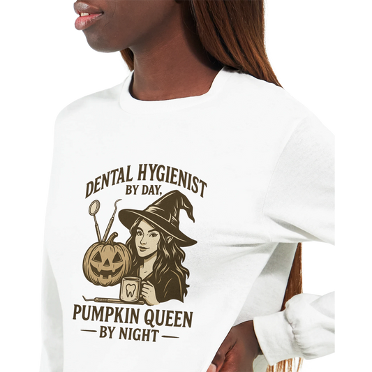 Dental Hygienist Halloween Longsleeve Shirt – Pumpkin Queen Themed Tee - F4 Custom Prints
