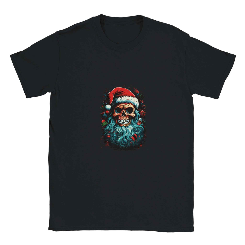 Jolly Santa Skull Christmas Tee – Edgy Holiday Graphic Shirt in Multiple Colors