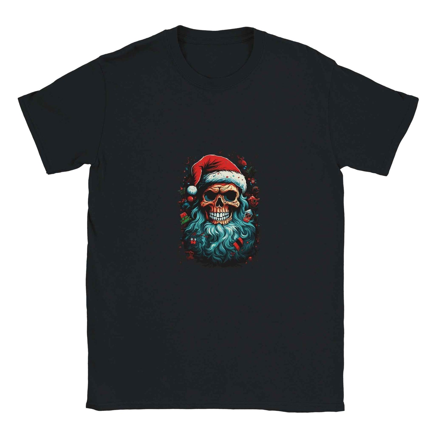 Jolly Santa Skull Christmas Tee – Edgy Holiday Graphic Shirt in Multiple Colors