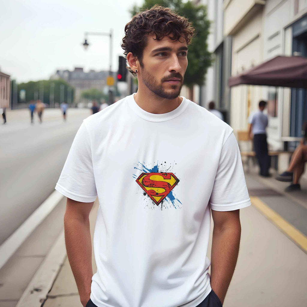 Distressed Superman Shield T-Shirt – Heroic Comic-Inspired Graphic Tee in Multiple Colors
