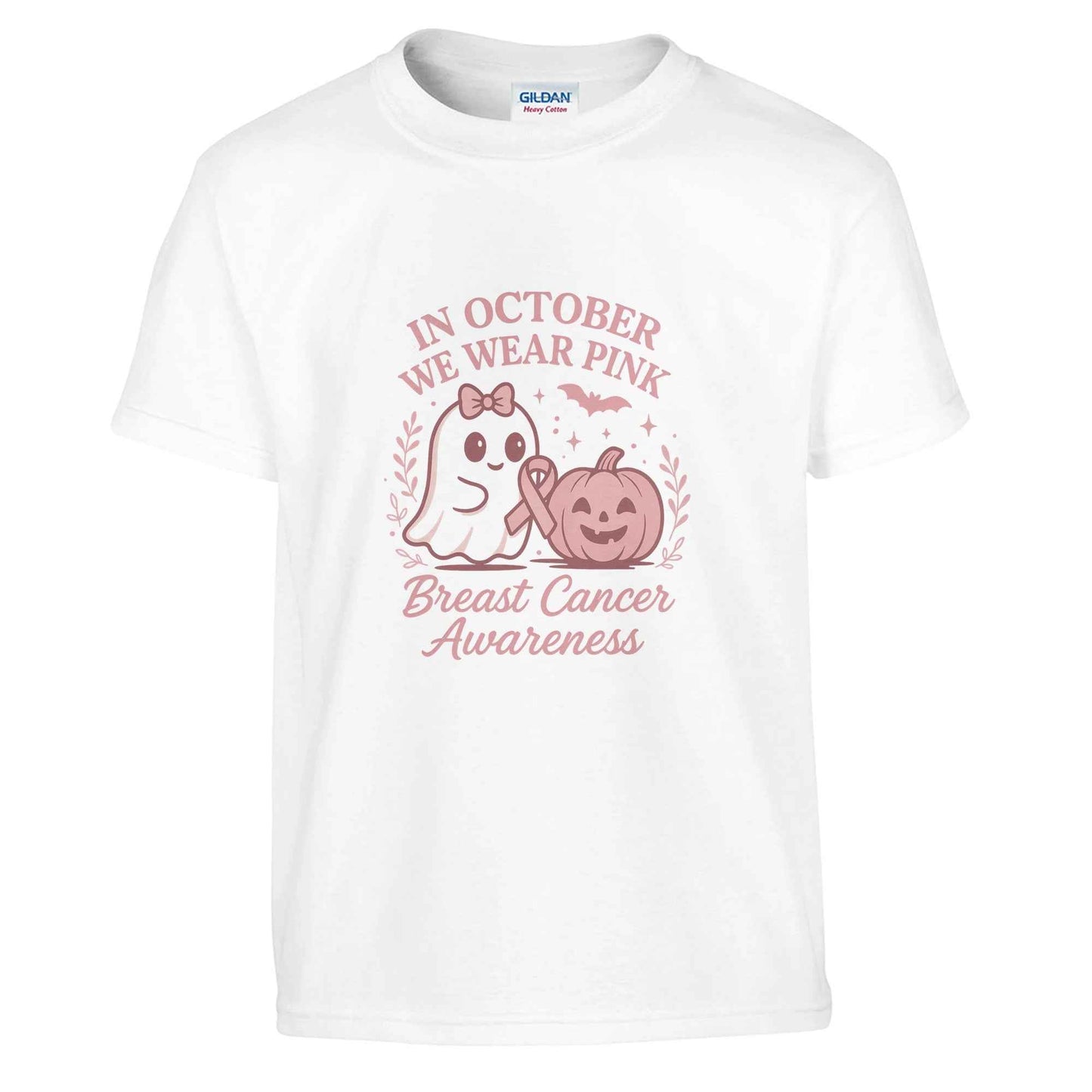 In October We Wear Pink Ghost Pumpkin T-Shirt – Breast Cancer Awareness Tee - F4 Custom Prints