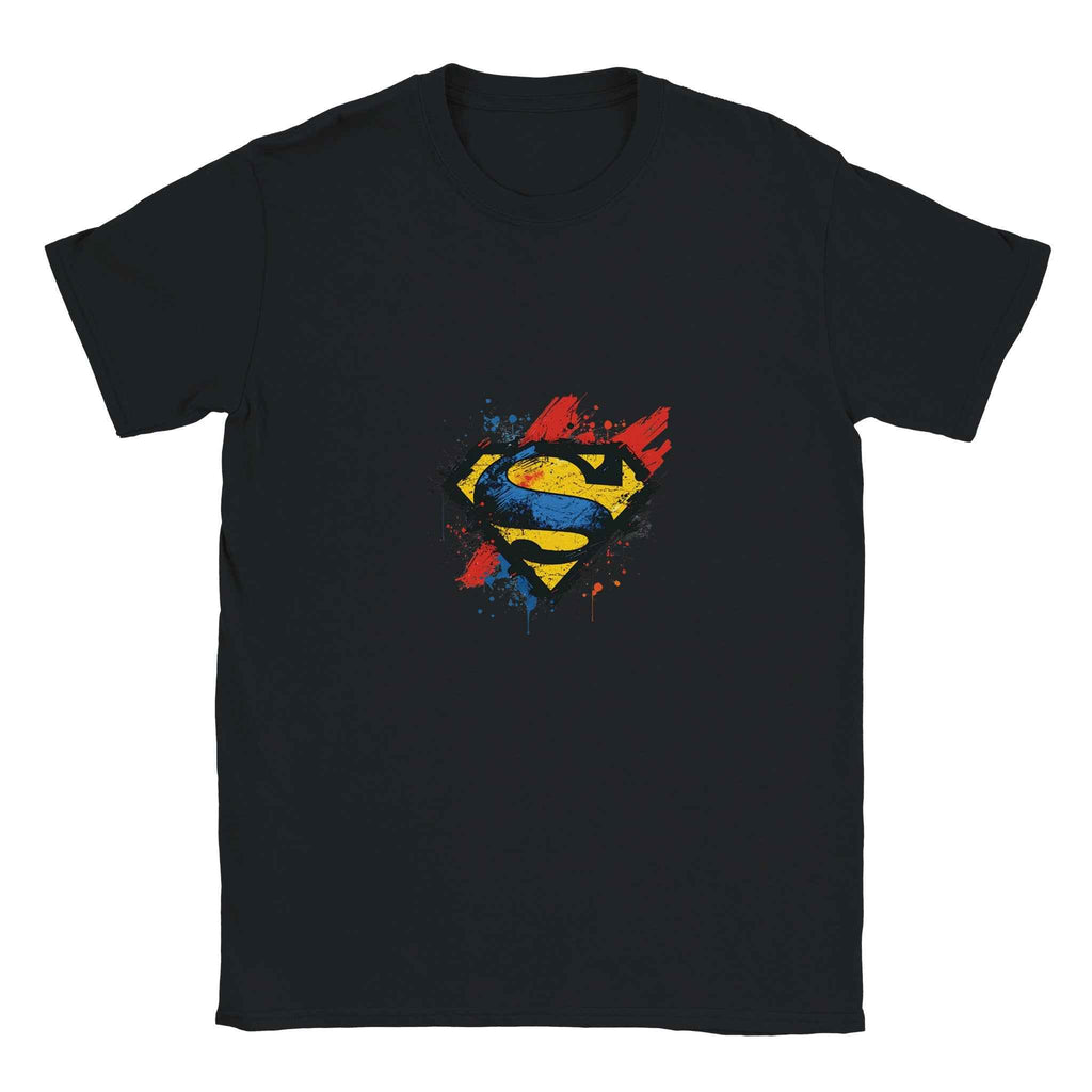 Abstract Splatter Superman Emblem T-Shirt – Heroic Comic-Inspired Graphic Tee in Vibrant Colors