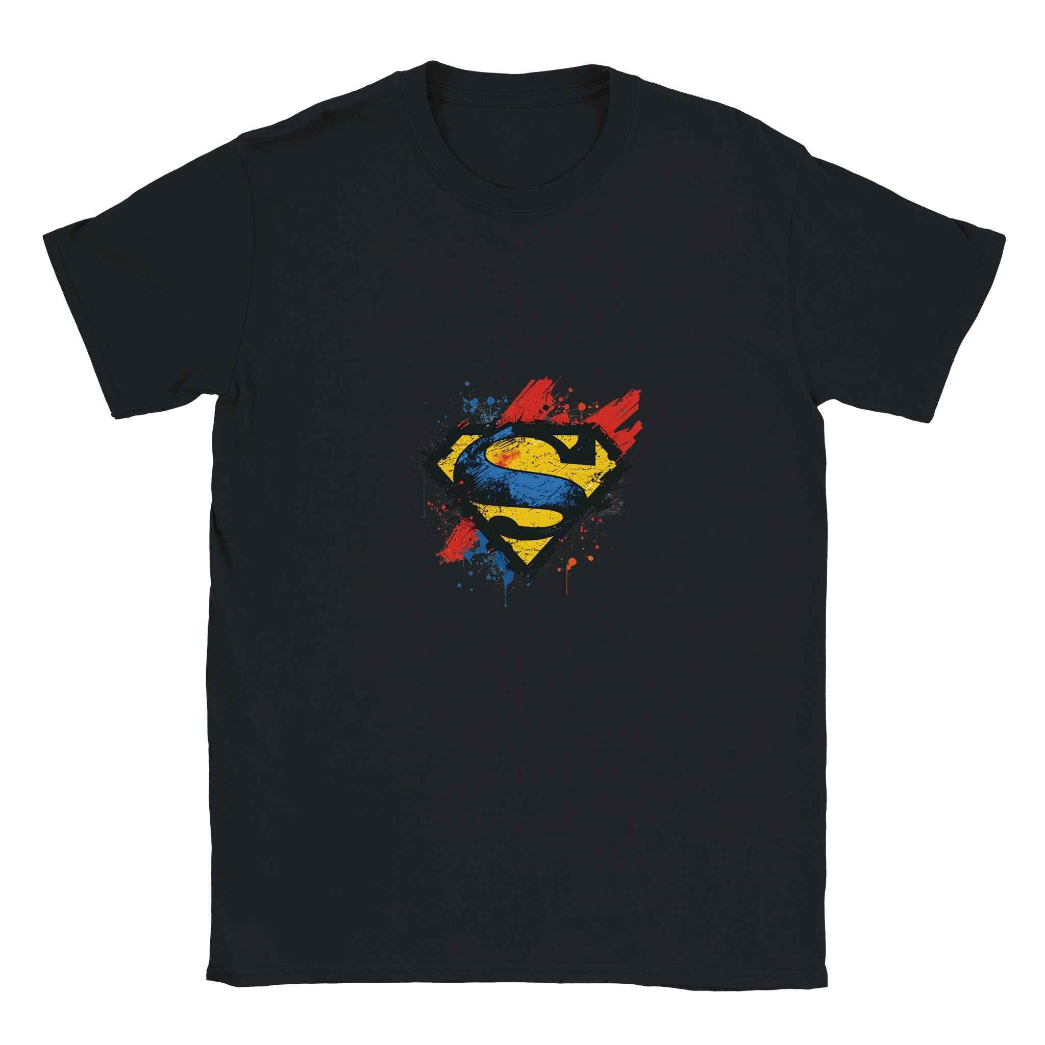Abstract Splatter Superman Emblem T-Shirt – Heroic Comic-Inspired Graphic Tee in Vibrant Colors
