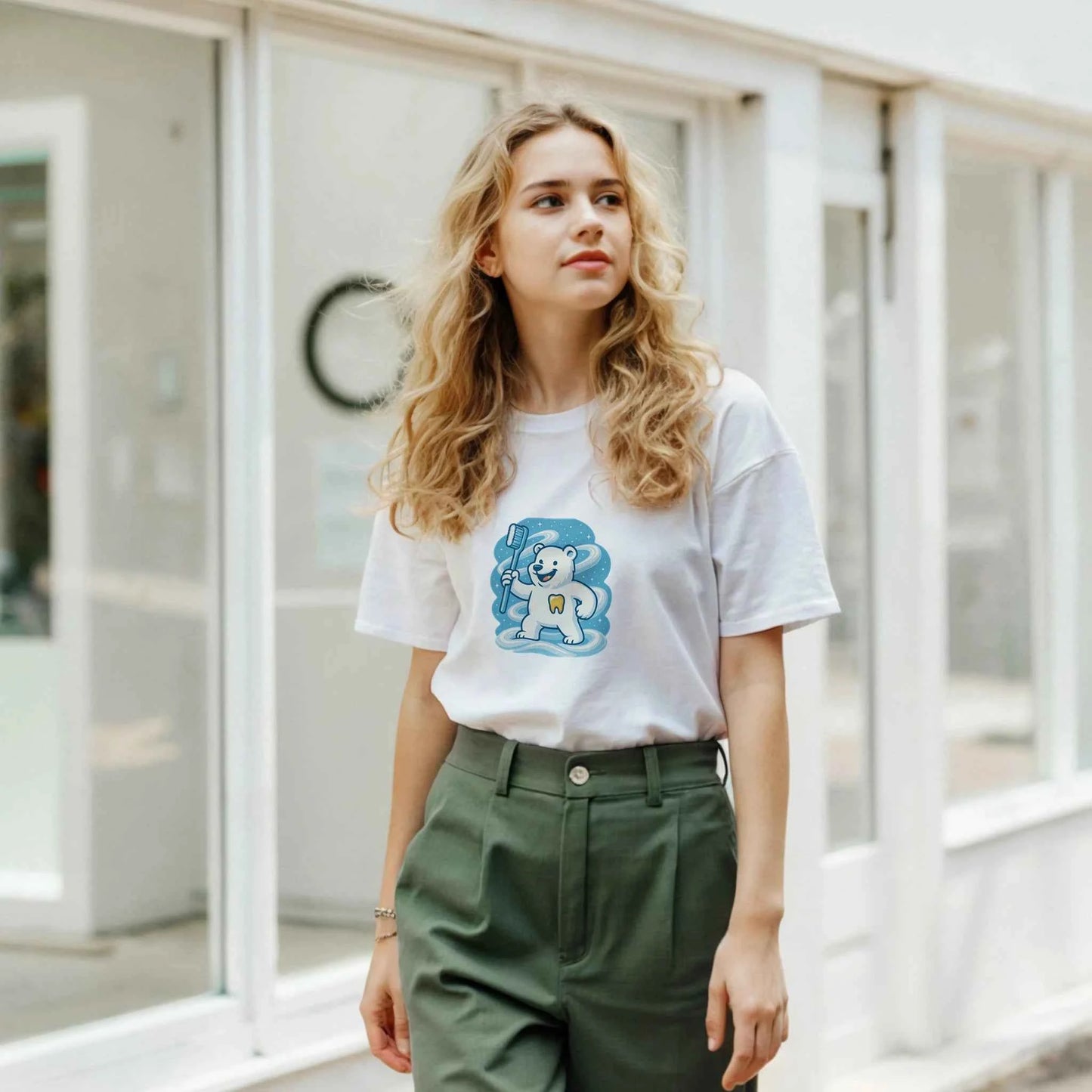 Just Brush It T-Shirt – Playful Polar Bear Dental Humor Unisex Tee in Your Choice of Ten Cool Hues