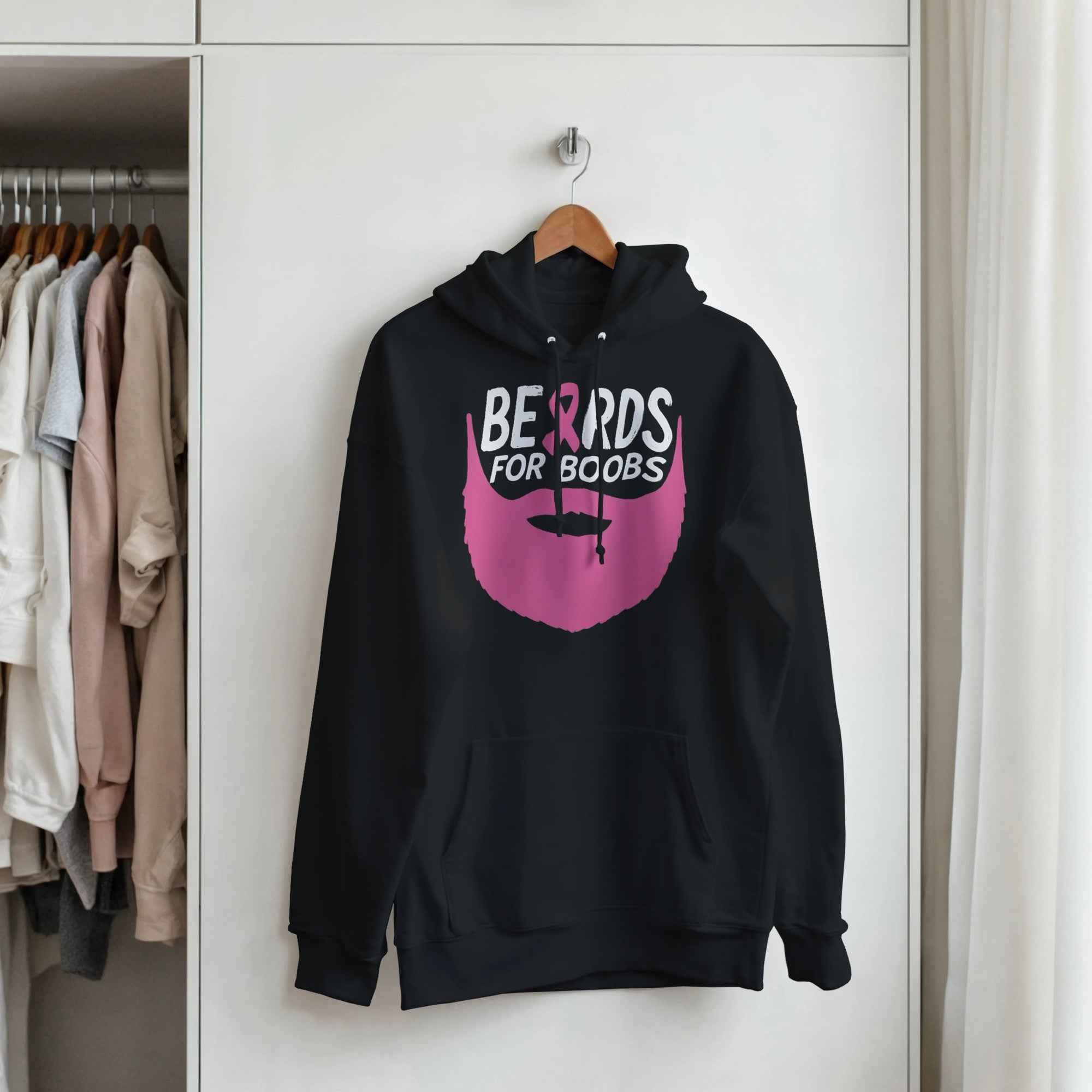 Boobs Awareness Hoodie | Pink Ribbon Beard Hoodie | Breast Cancer Support Hoodie