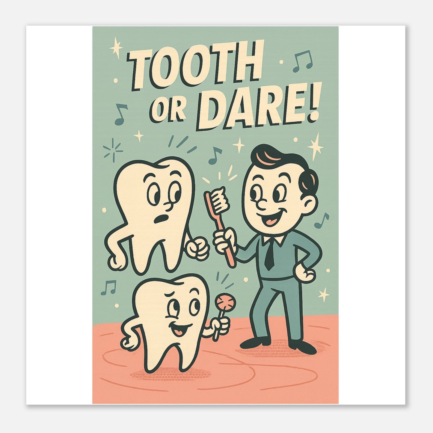 Tooth or Dare Dental Health Poster – Retro Oral Care Wall Print - F4 Custom Prints