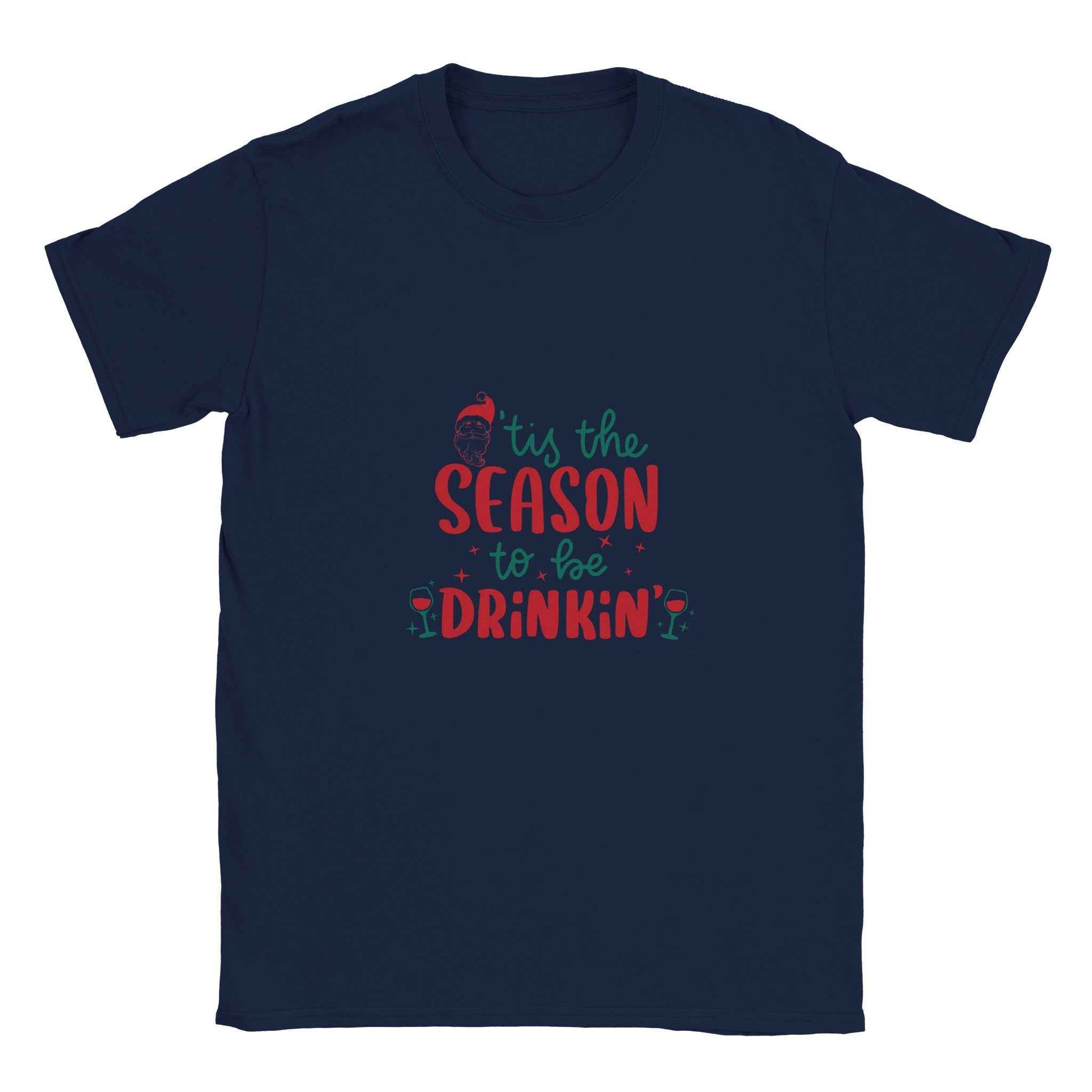 'Tis the Season to be Drinkin' – Funny Santa Holiday Graphic Tee in Your Choice of Festive Colors