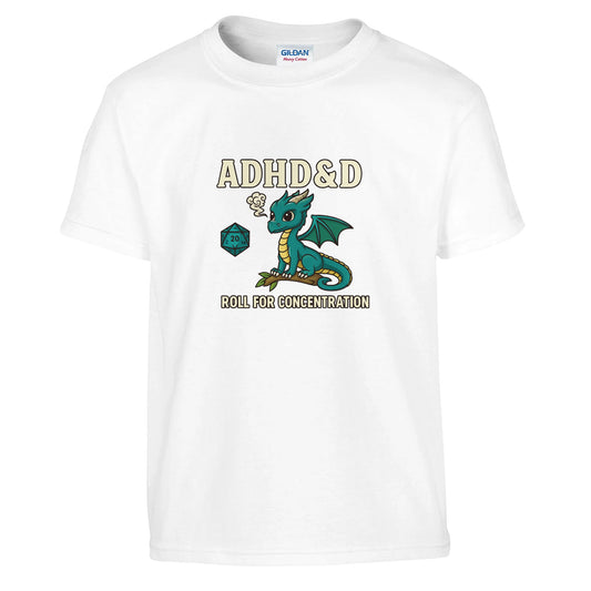 ADHD &D Kids T-Shirt — Roll for Concentration Dragon Edition - F4 Custom Prints