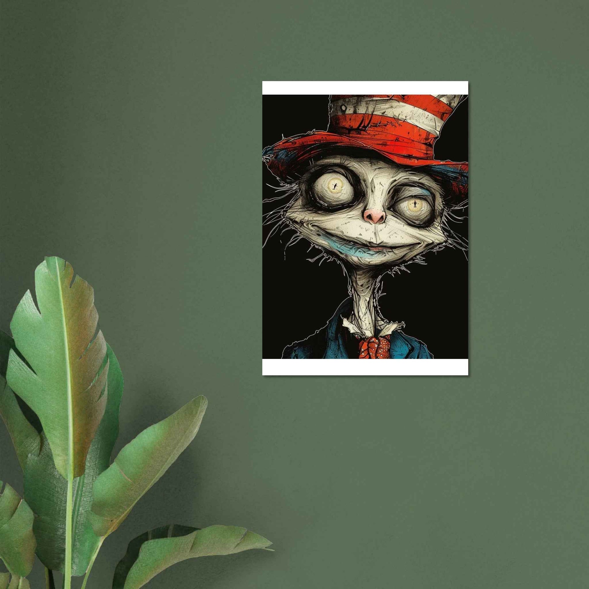 "Alice's Mad Hatter Cat" Poster – Whimsical Dark Art Wall Decor (Multiple Sizes Available)