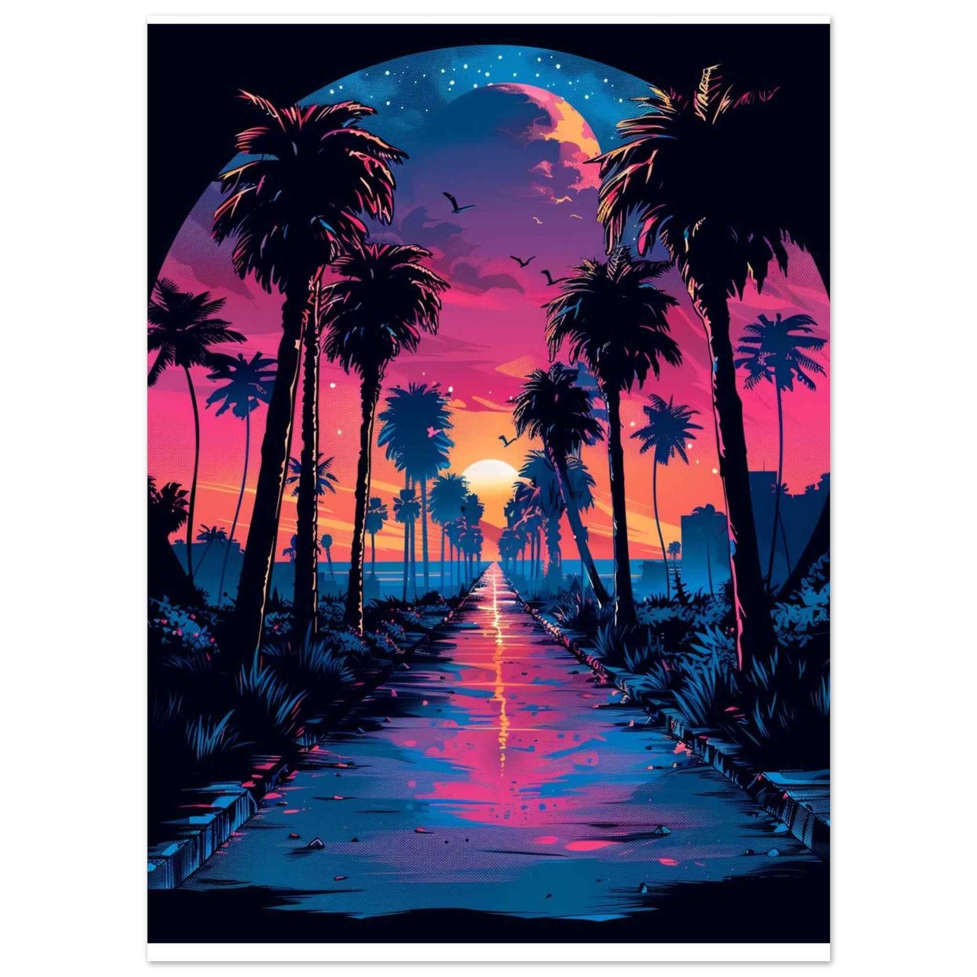 Palm Paradise Sunset Poster – Vibrant Synthwave Wall Art (Multiple Sizes Available)