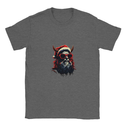 Bad Santa Rocker Tee – Edgy Horned Krampus Christmas Graphic Tee