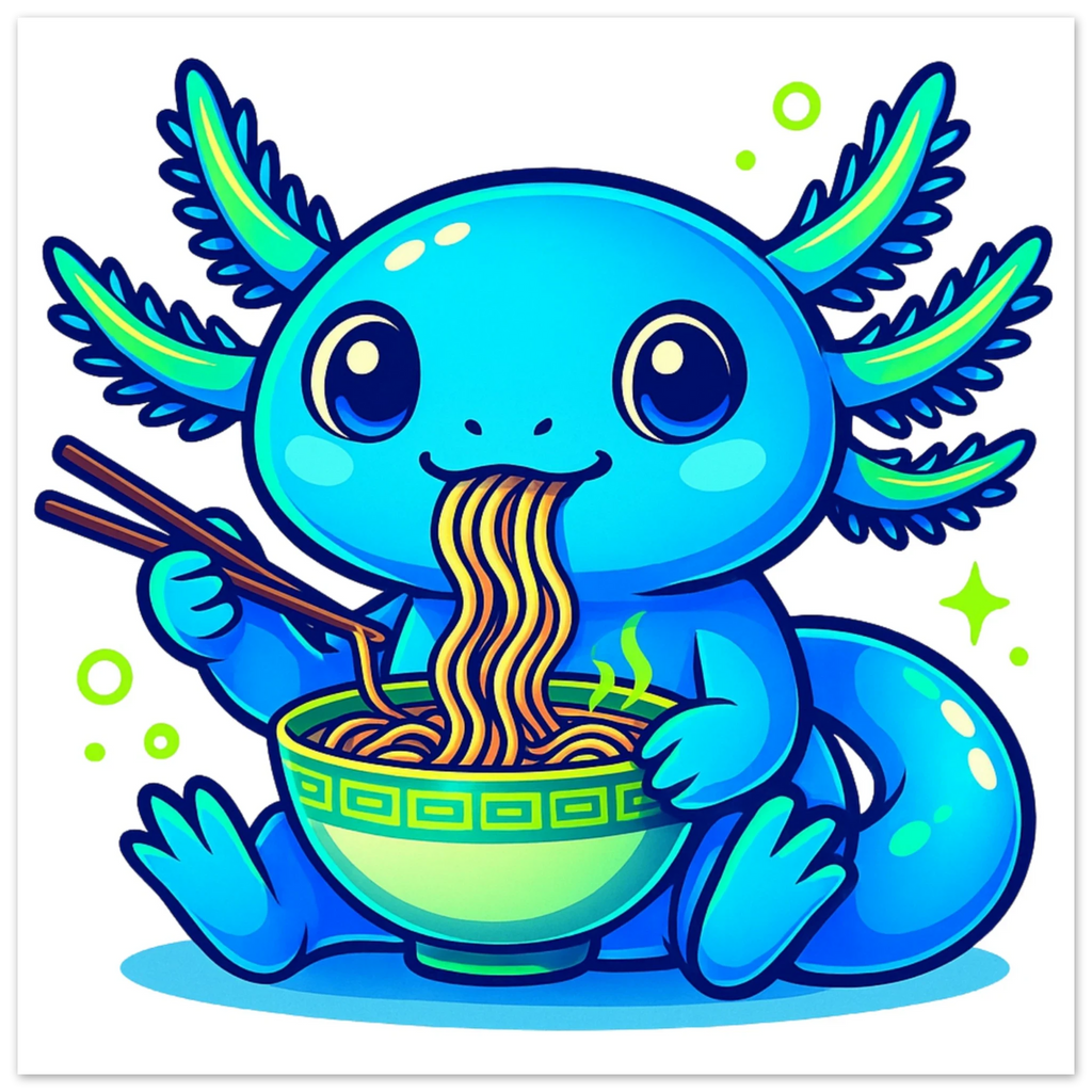 Kawaii Axolotl Ramen Fine Art Poster