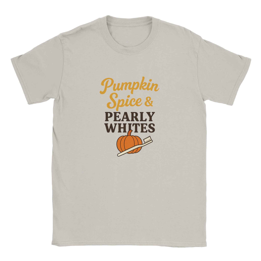Pumpkin Spice Pearly Whites T-Shirt – Pumpkin Spice Dental T-Shirt - F4 Custom Prints