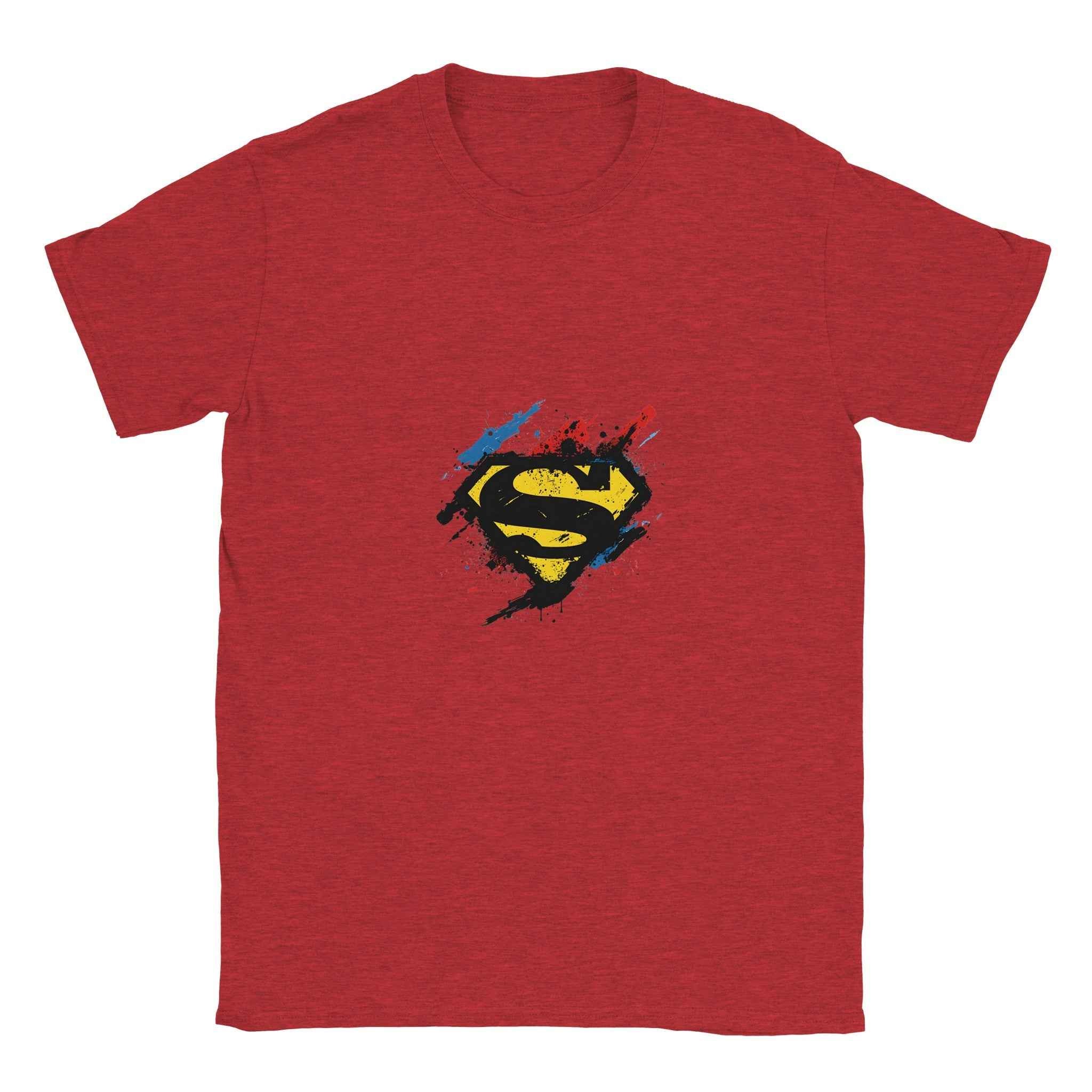 Superman Splatter Shield T-Shirt – Heroic Comic-Inspired Graphic Tee in Multiple Colors