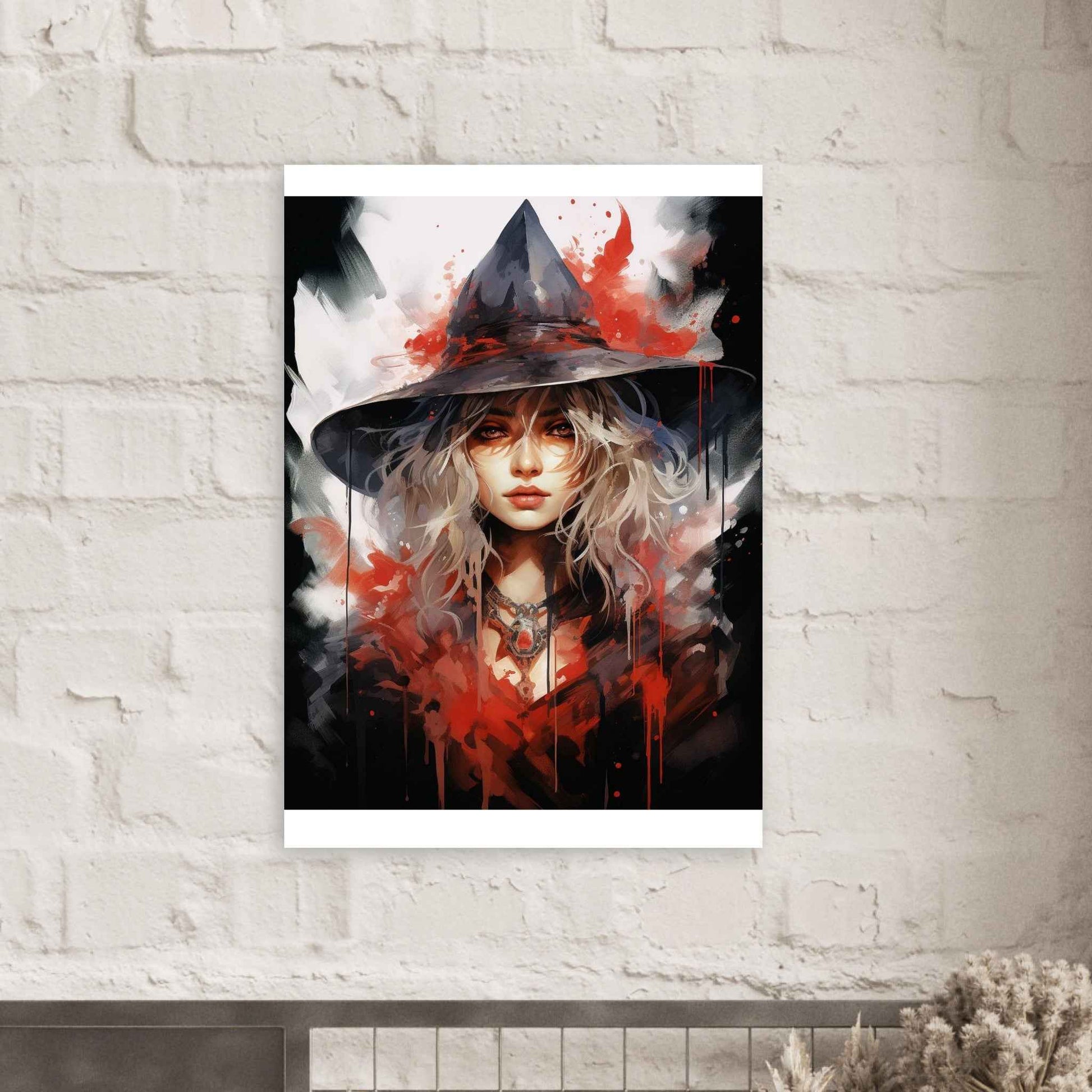 Crimson Sorceress Poster – Dark Fantasy Witchcraft Wall Art (Multiple Sizes Available)