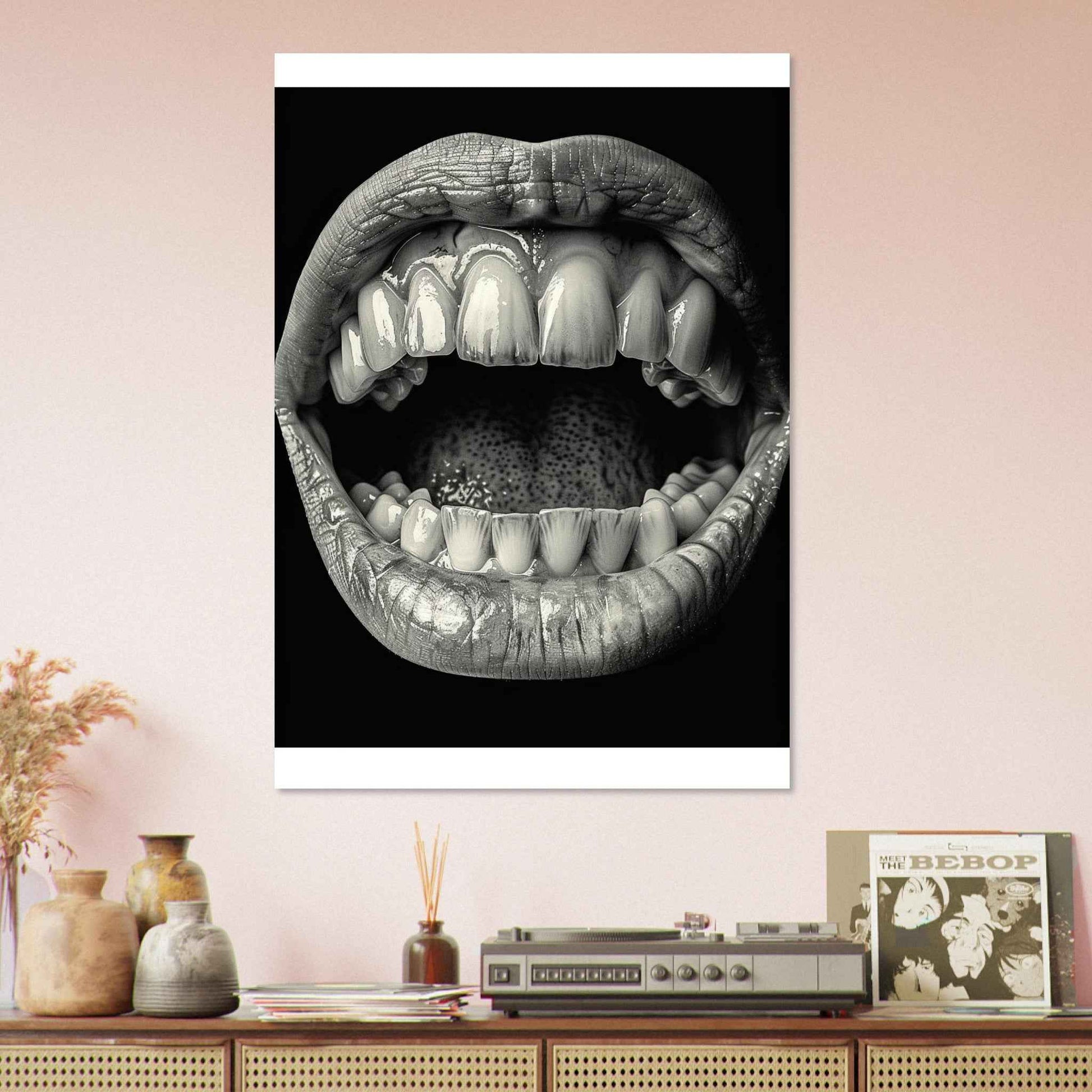 “Open Mouth & Teeth” Poster – Striking Black and White Art (Multiple Sizes Available)