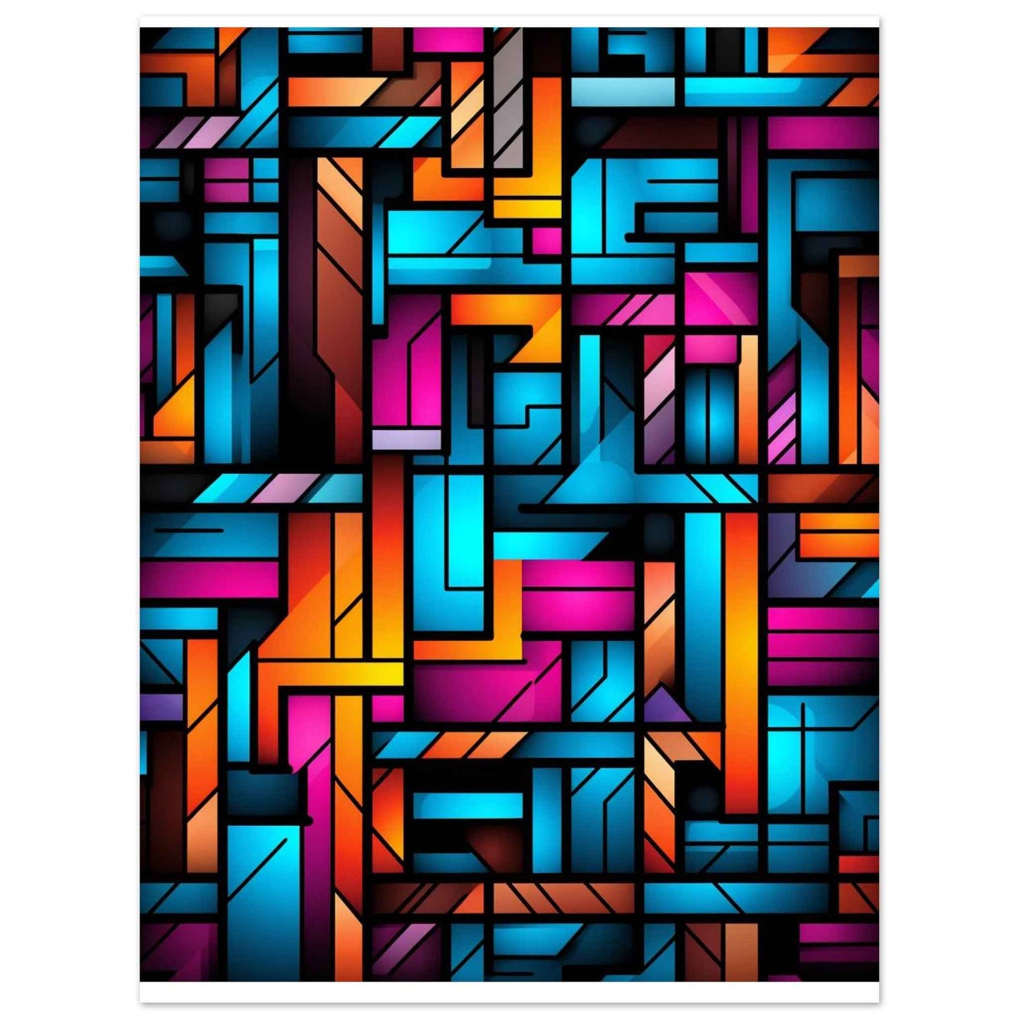 “Urban Grid” Poster – Dynamic Geometric Wall Art in Neon Hues (Multiple Sizes Available)