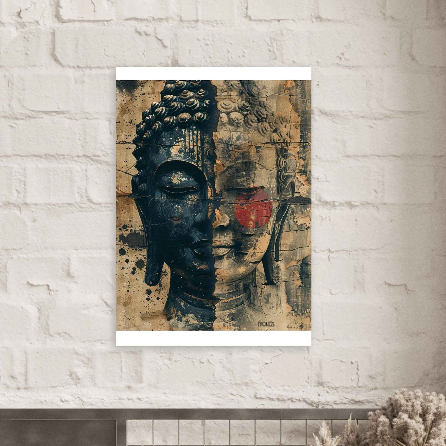 "Buddha's Duality" Poster – Rustic Zen Grunge Wall Art (Multiple Sizes Available)