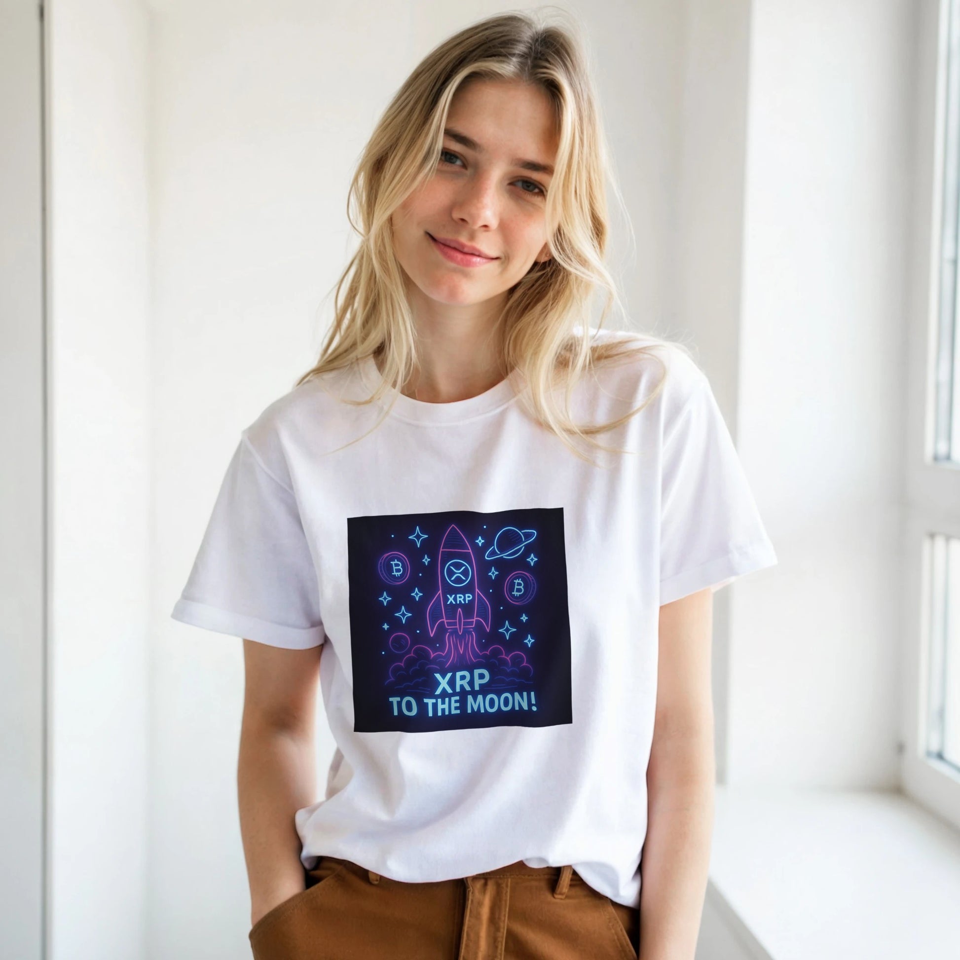 XRP To The Moon T-Shirt – Neon Crypto Rocket Graphic Tee - F4 Custom Prints
