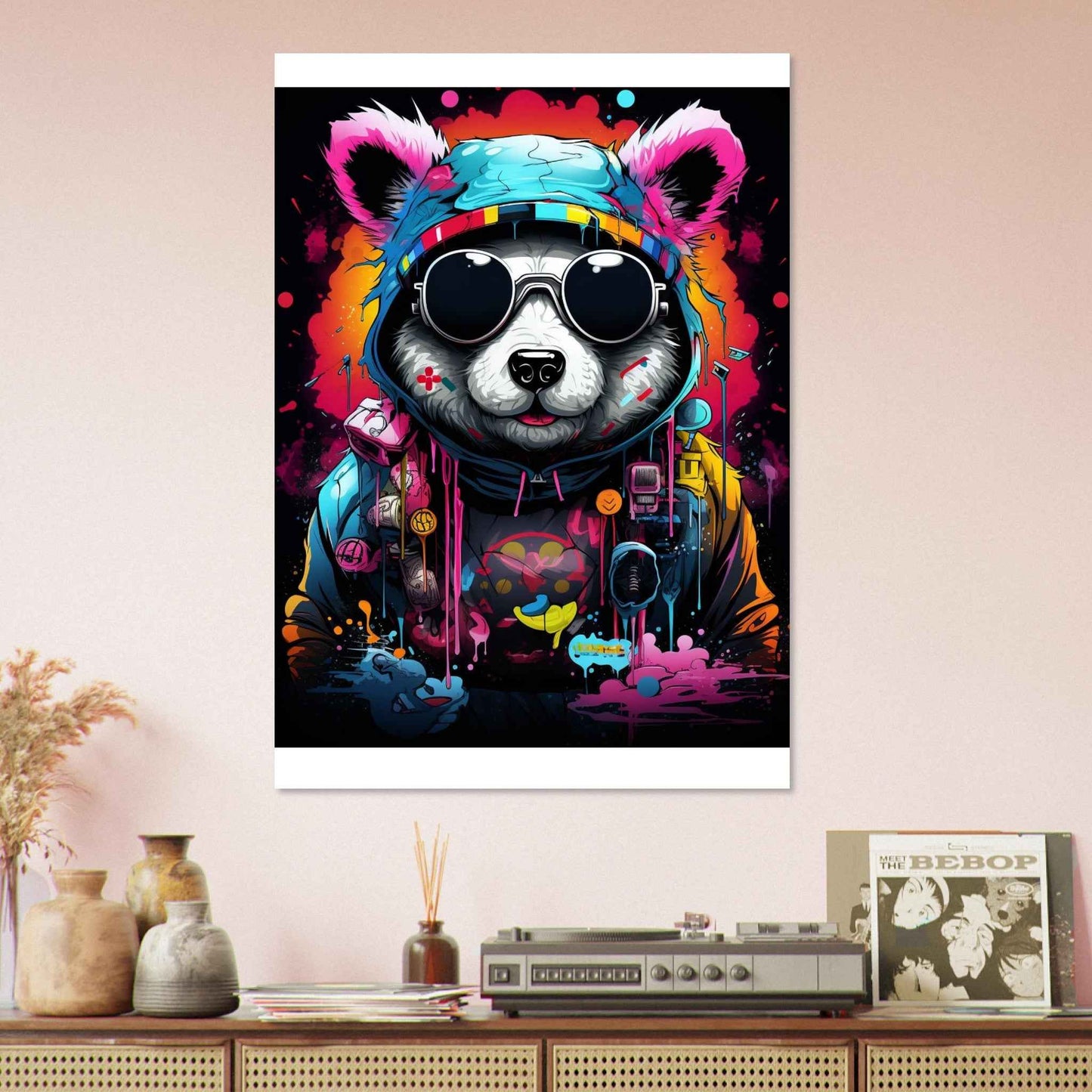 "Neon Raccoon DJ" Poster – Vibrant Urban Graffiti Wall Art (Multiple Sizes Available)
