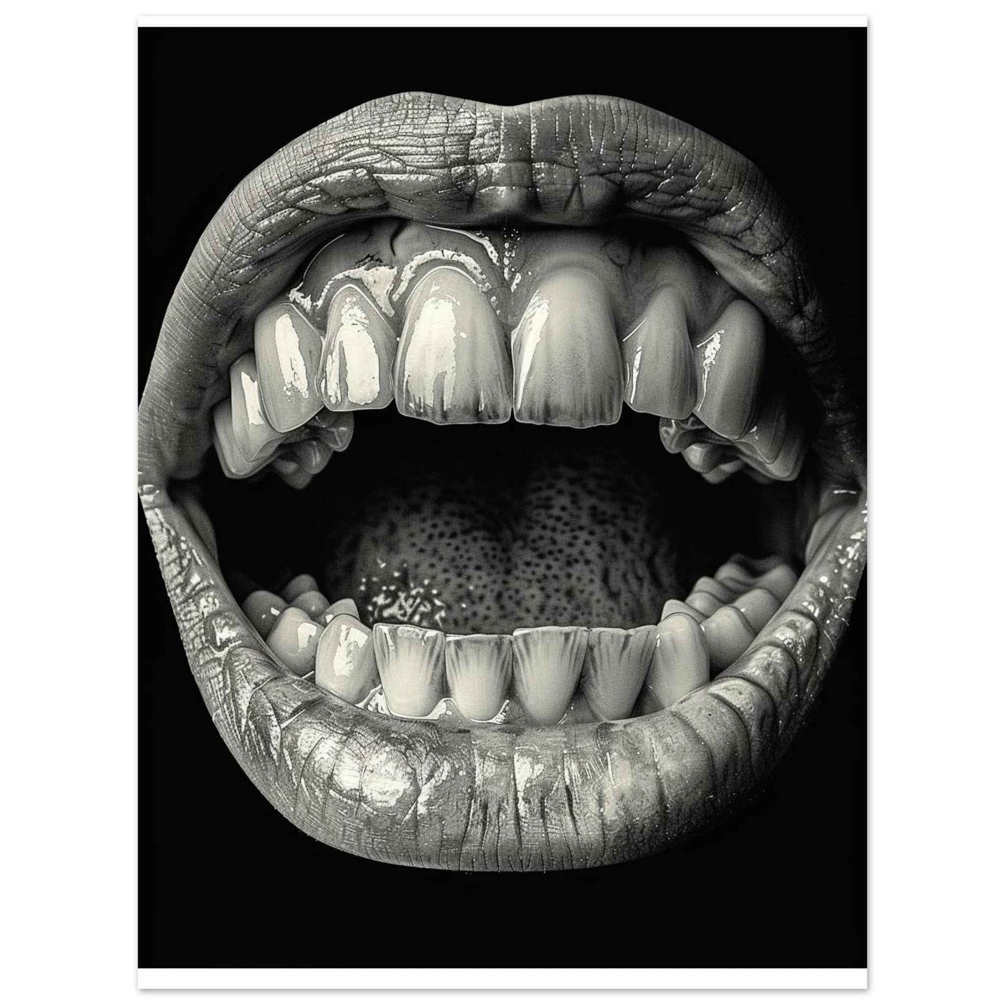 “Open Mouth & Teeth” Poster – Striking Black and White Art (Multiple Sizes Available)