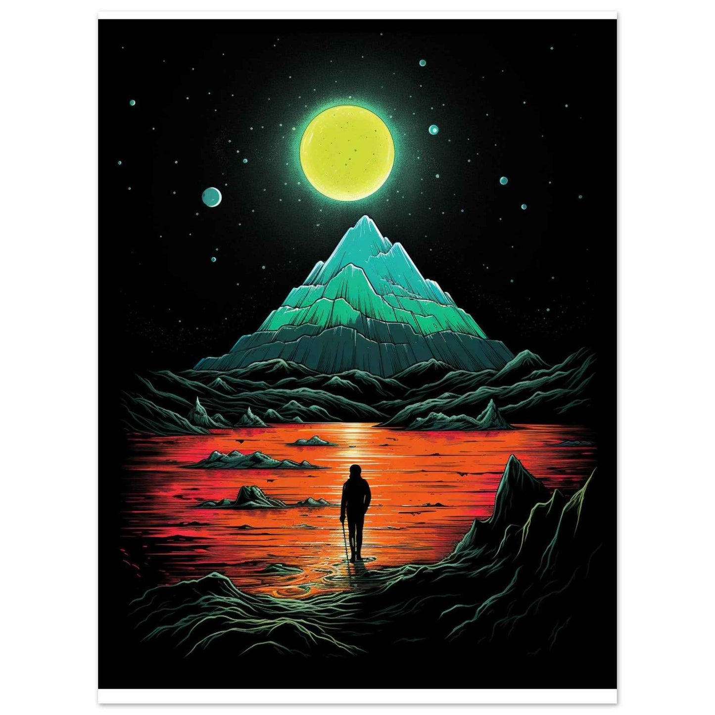 Solitude's Glow Poster – Psychedelic Sci-Fi Wall Art (Multiple Sizes Available)