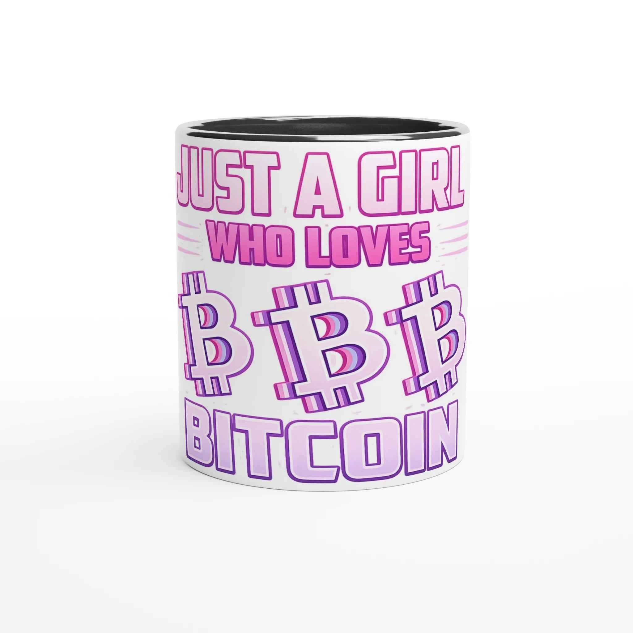 Bitcoin 11oz Coffee Mug with Color Inside – Just a Girl Who Loves Bitcoin Retro Design