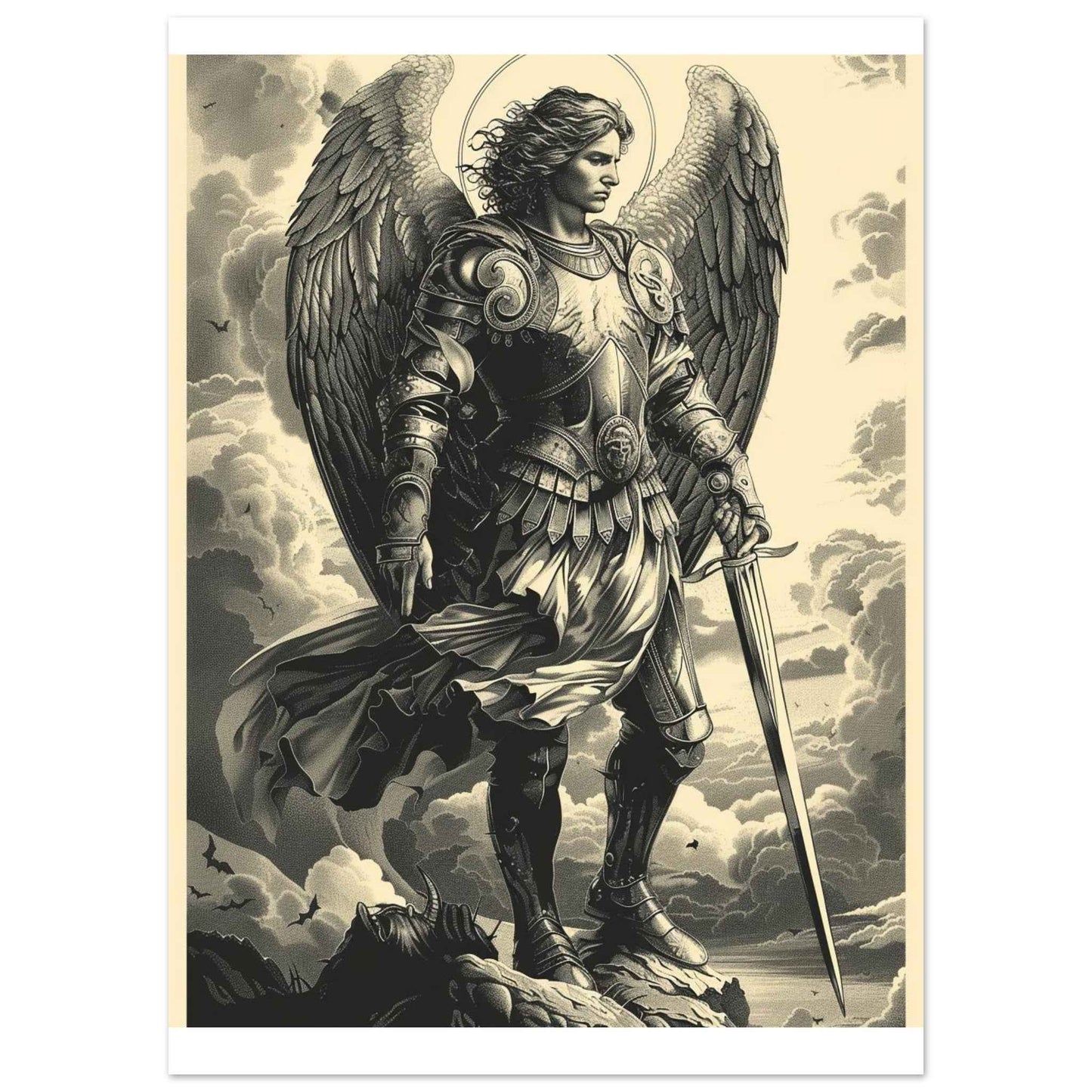 "Archangel Michael" Poster – Divine Warrior Line Art Print (Multiple Sizes Available)
