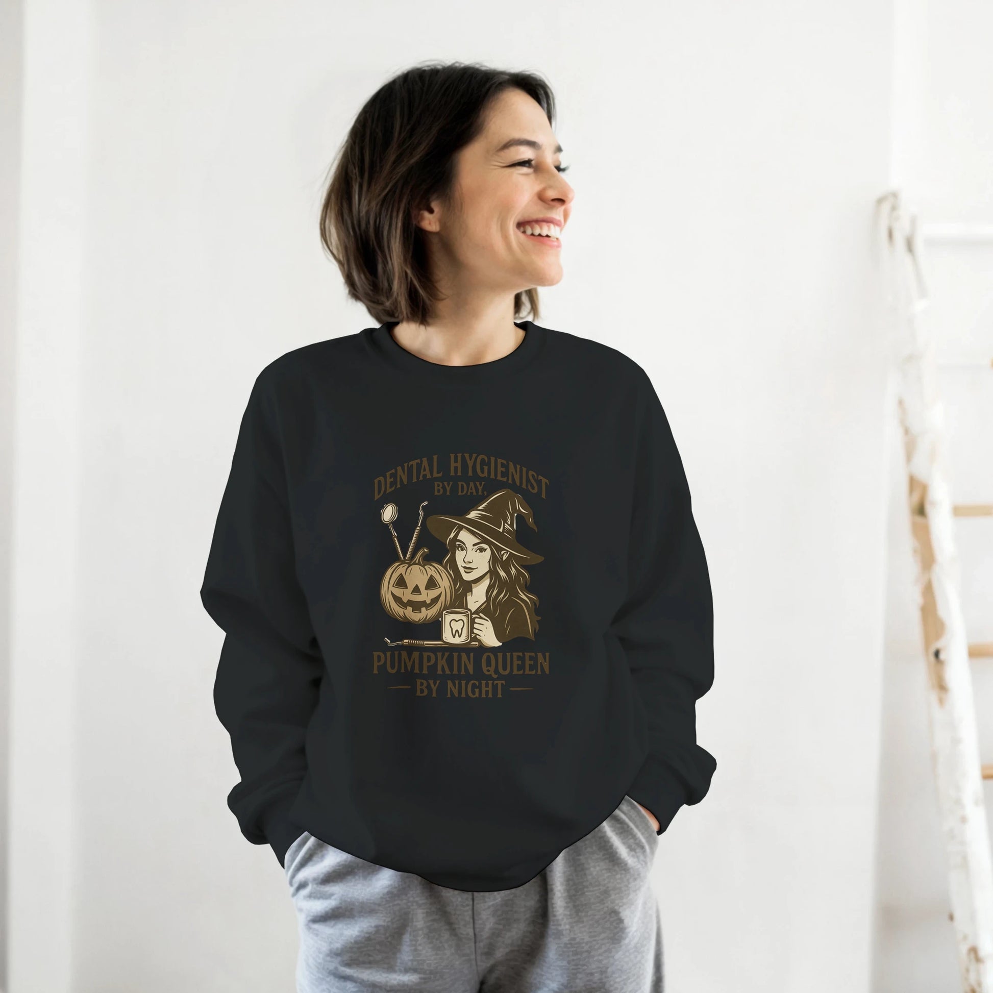 Dental Hygienist Halloween Sweatshirt – Pumpkin Queen By Night Pullover - F4 Custom Prints