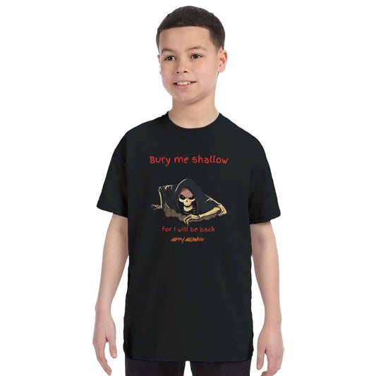 Bury Me Shallow Halloween Skeleton Kids Tee – Funny Reaper T-Shirt from Sibling Rivalry Collection - F4 Custom Prints