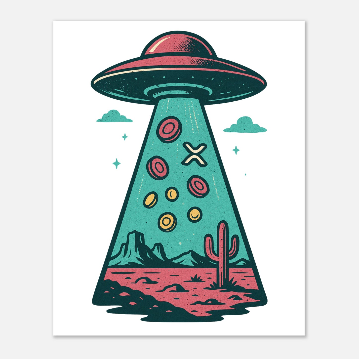 XRP Abduction Poster – Retro Sci-Fi Crypto Art Print - F4 Custom Prints