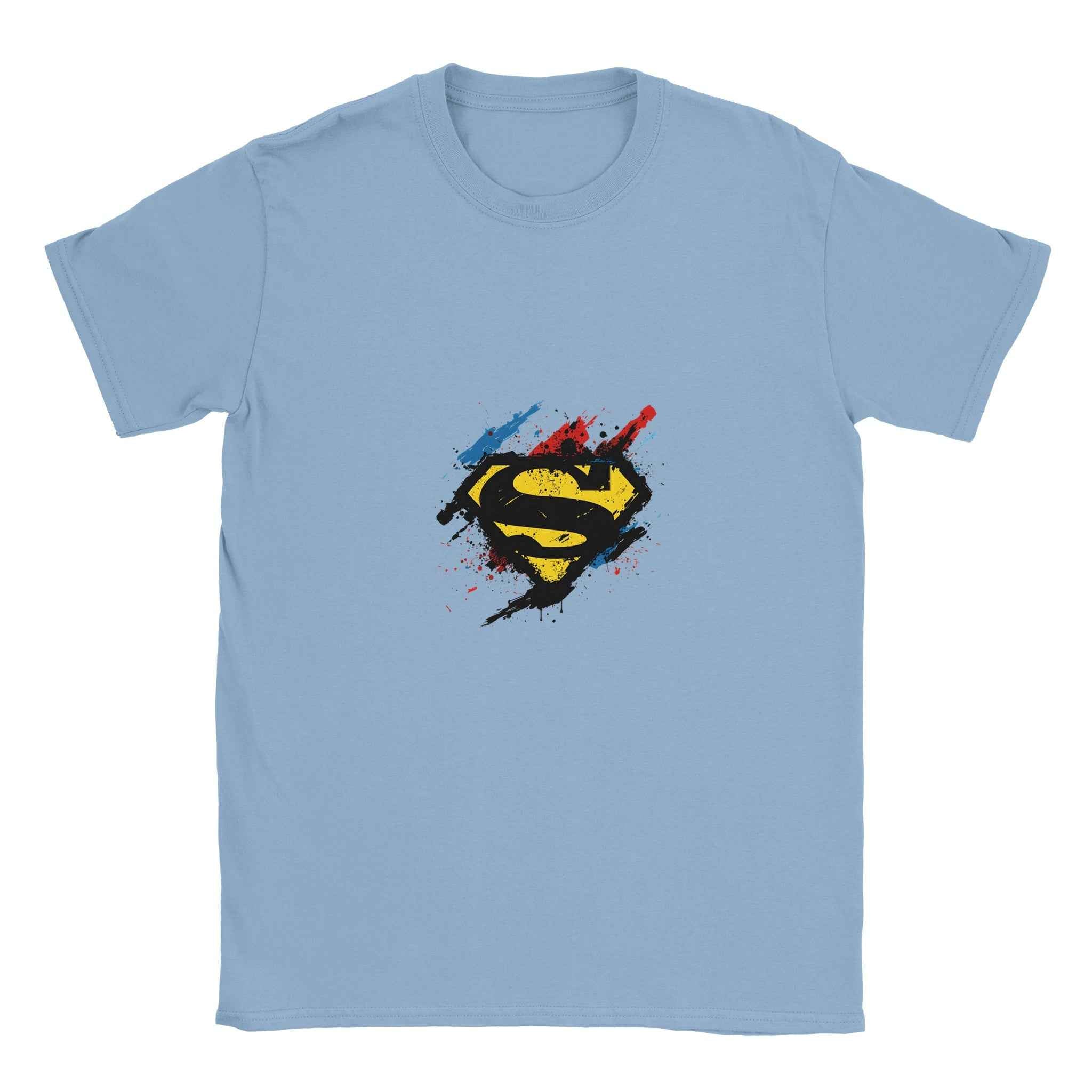 Superman Splatter Shield T-Shirt – Heroic Comic-Inspired Graphic Tee in Multiple Colors