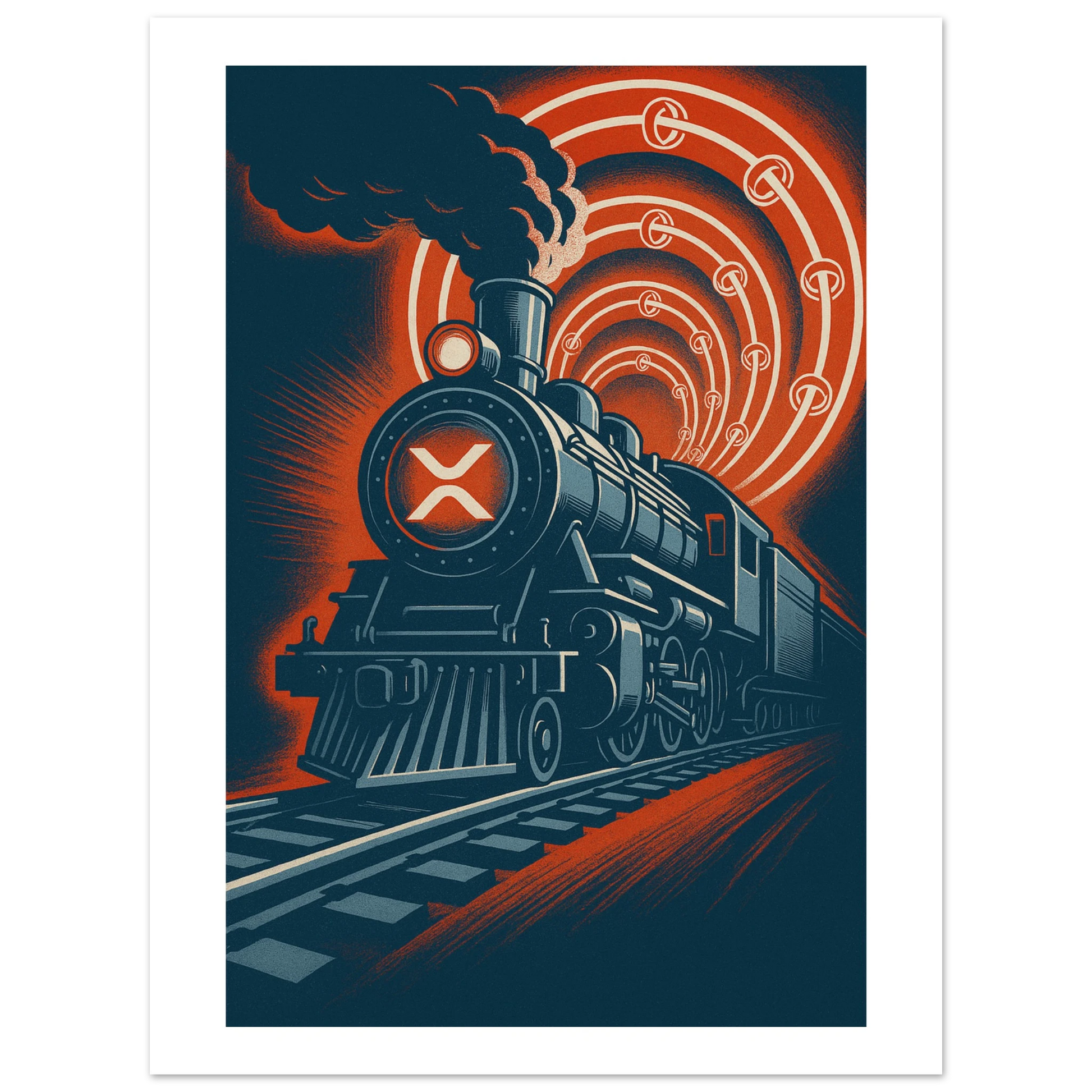 Vintage XRP Poster – “XRP Express: Crypto Power on the Rails” Wall Art - F4 Custom Prints