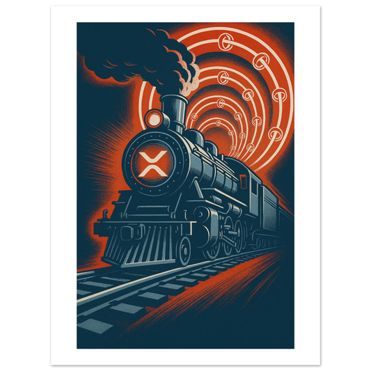 Vintage XRP Poster – “XRP Express: Crypto Power on the Rails” Wall Art - F4 Custom Prints
