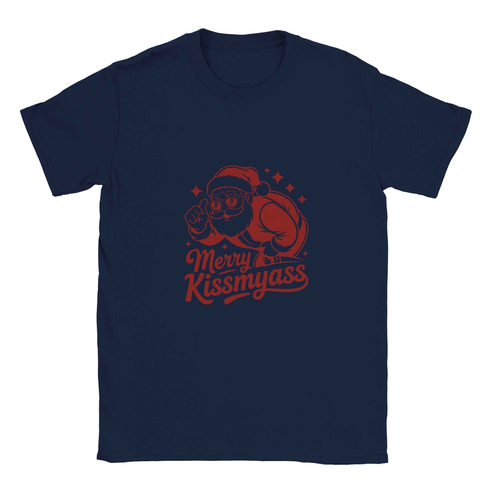 Merry Kissmyass Santa Christmas Shirt – Snarky Holiday Graphic Tee in Your Choice of Festive Hues