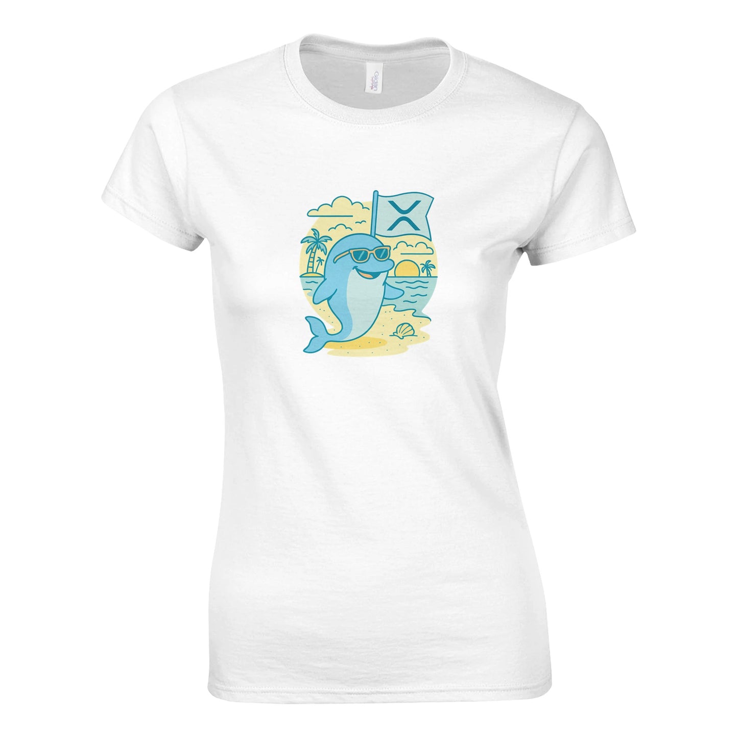 XRP Enthusiast Women's Tee – Tropical Crypto Beach Vibe - F4 Custom Prints