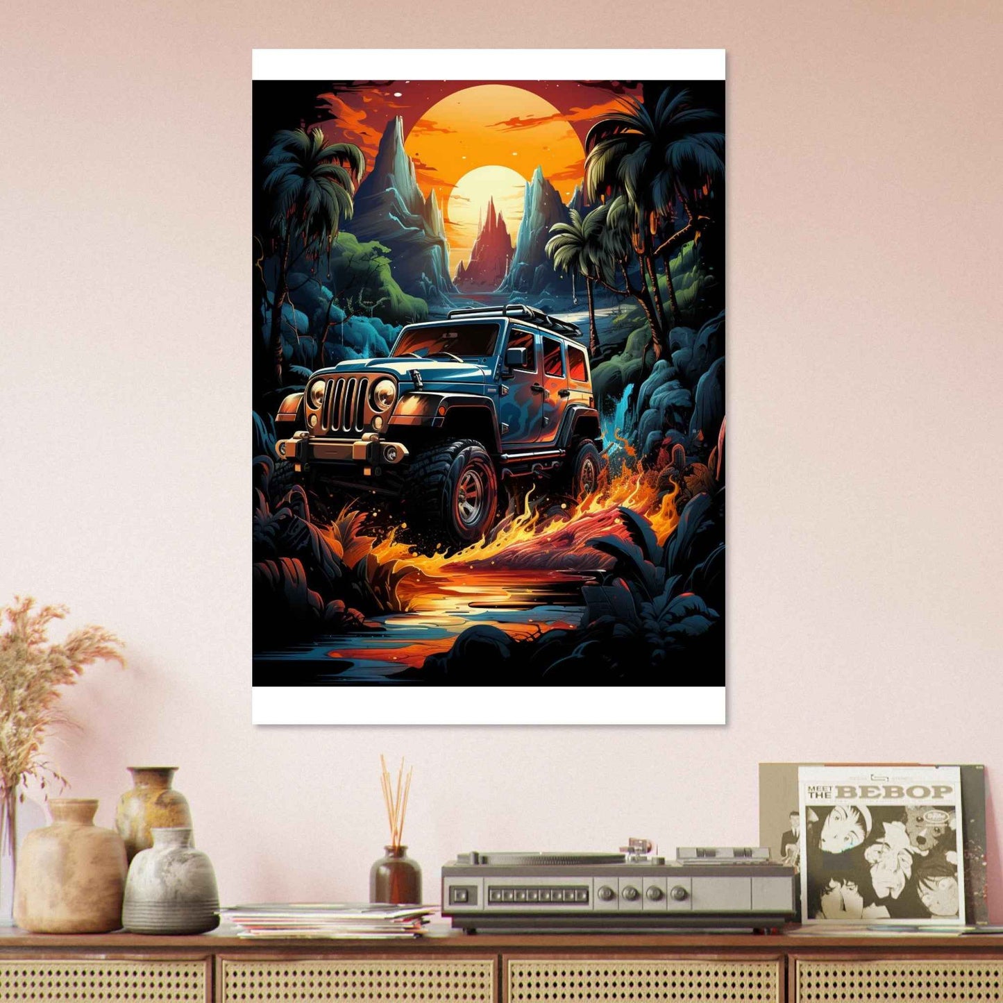 “Tropical Off-Road Sunset” Poster – Vibrant Adventure Wall Art (Multiple Sizes Available)