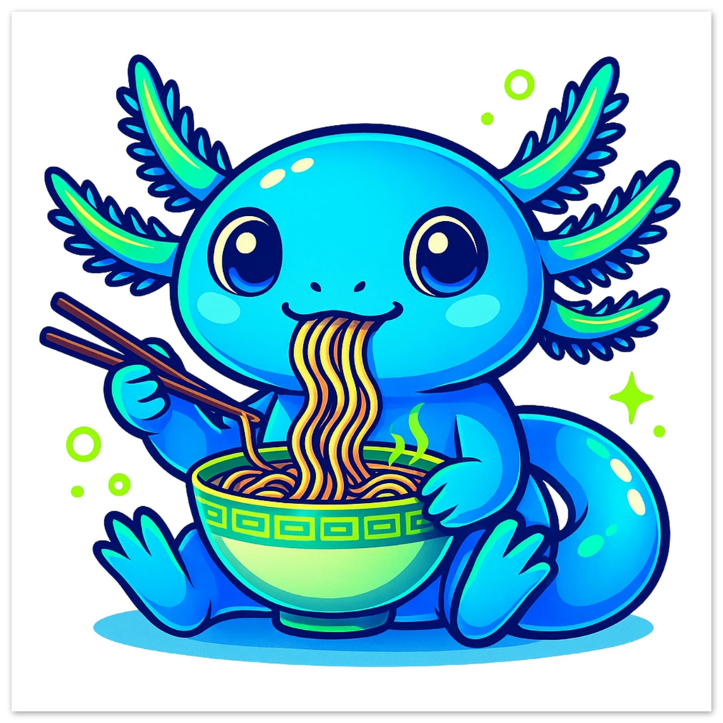 Kawaii Axolotl Ramen Fine Art Poster