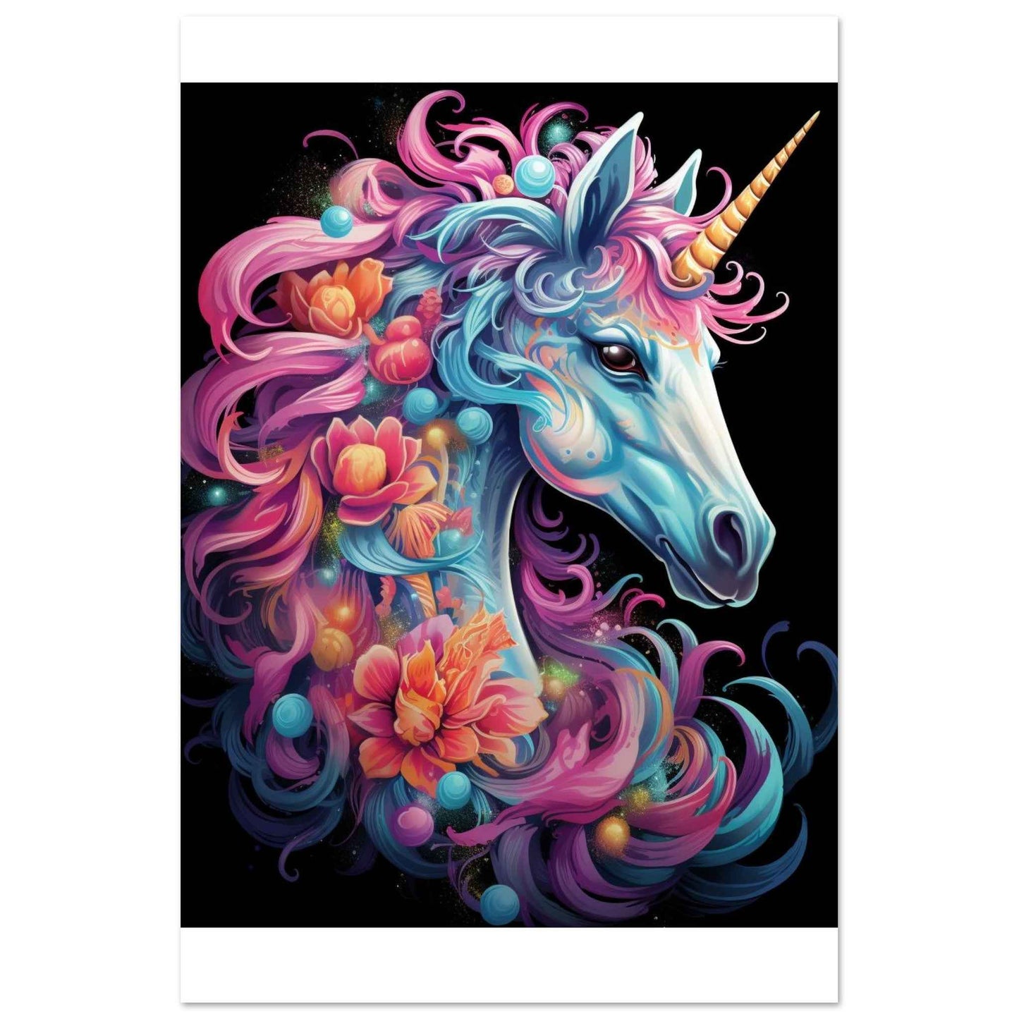 "Neon Fantasy Unicorn" Poster – Vibrant Mythical Wall Art (Multiple Sizes Available)