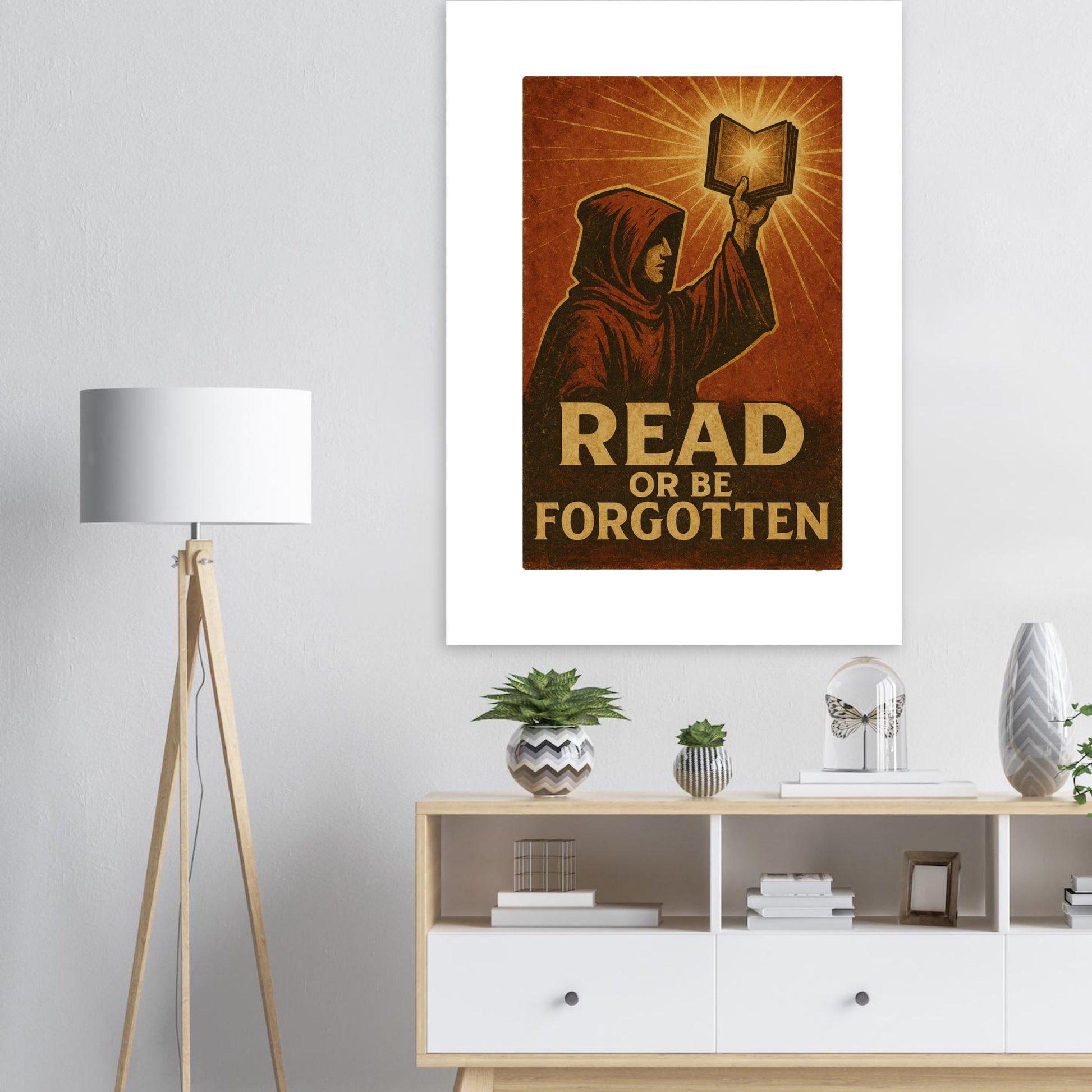 Retro Reader Art Poster – “Read or Be Forgotten” Literary Wall Print - F4 Custom Prints