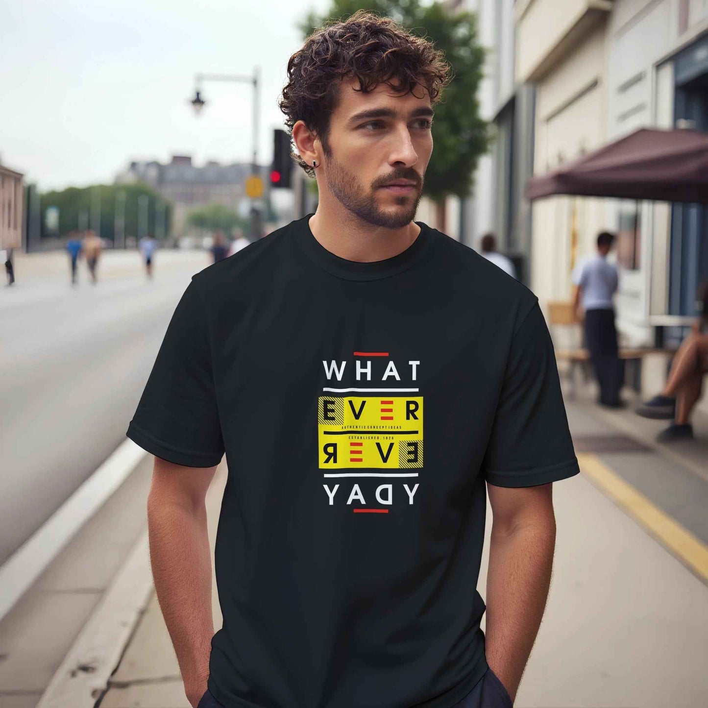 Whatever Everyday Graphic Tee – Retro Bold Black & Yellow Style for Everyday Wear