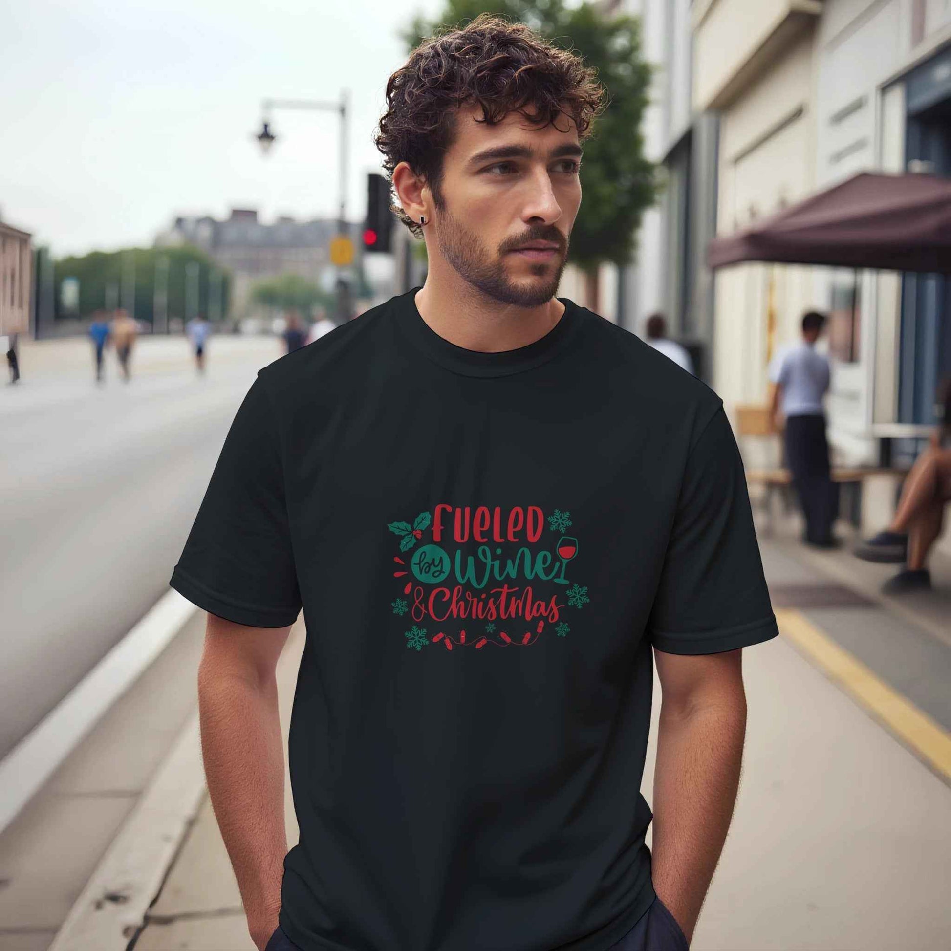 Fueled by Wine & Christmas Shirt – Festive Holiday Graphic Tee for Adults