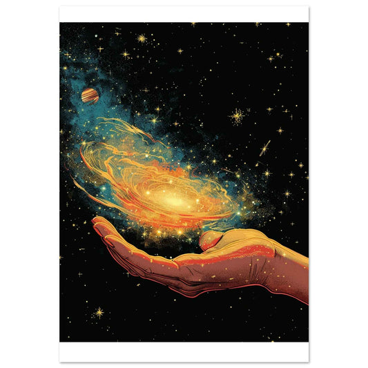 Cosmic Hand Poster – Psychedelic Galaxy Wall Art (Multiple Sizes Available)