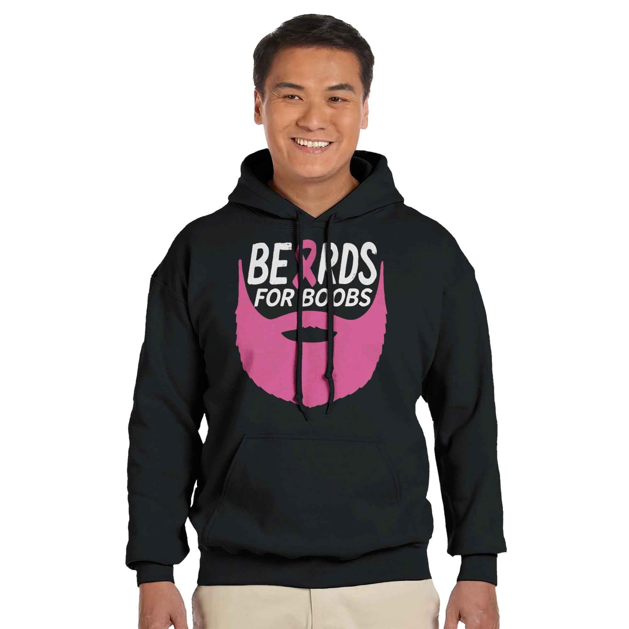 Boobs Awareness Hoodie | Pink Ribbon Beard Hoodie | Breast Cancer Support Hoodie