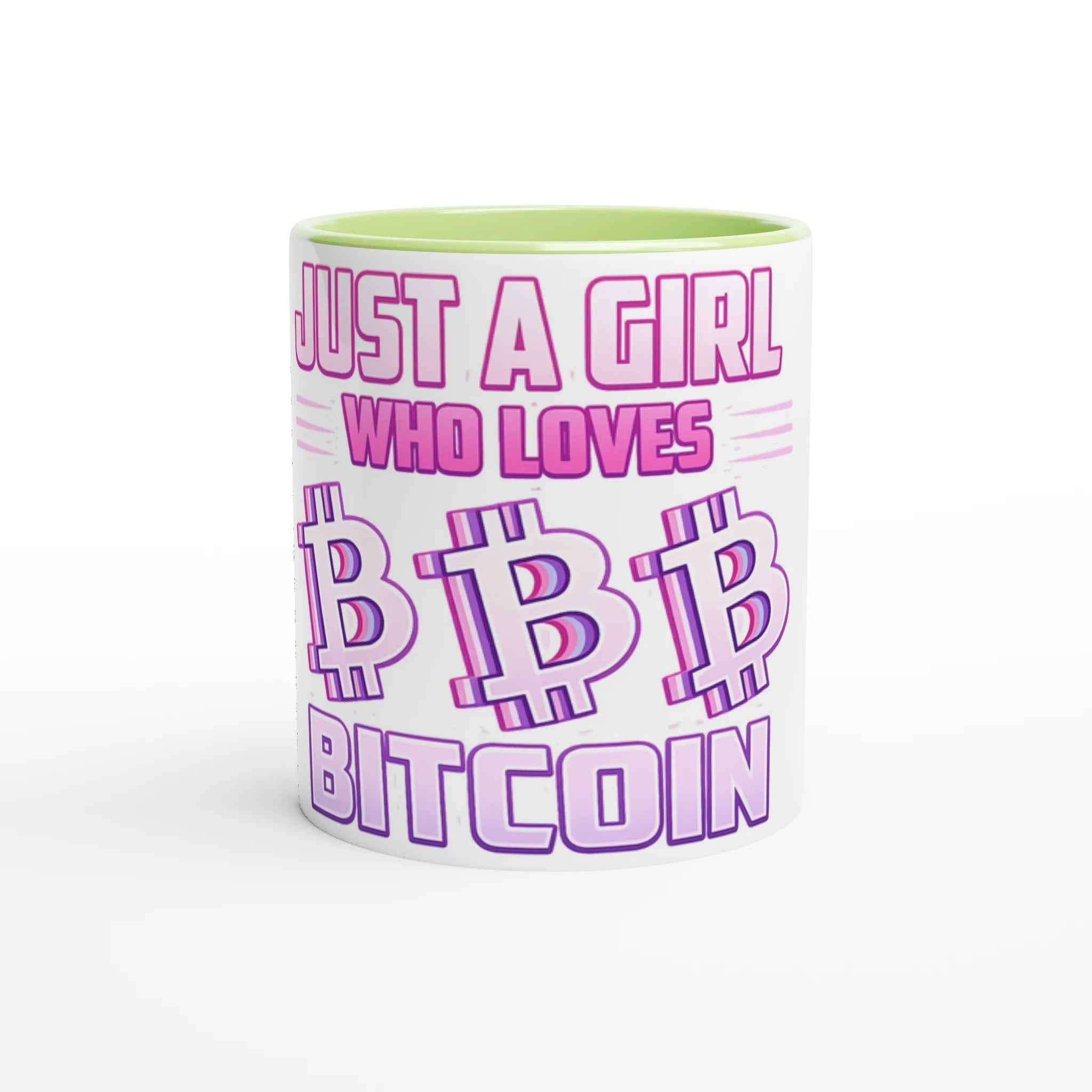 Bitcoin 11oz Coffee Mug with Color Inside – Just a Girl Who Loves Bitcoin Retro Design