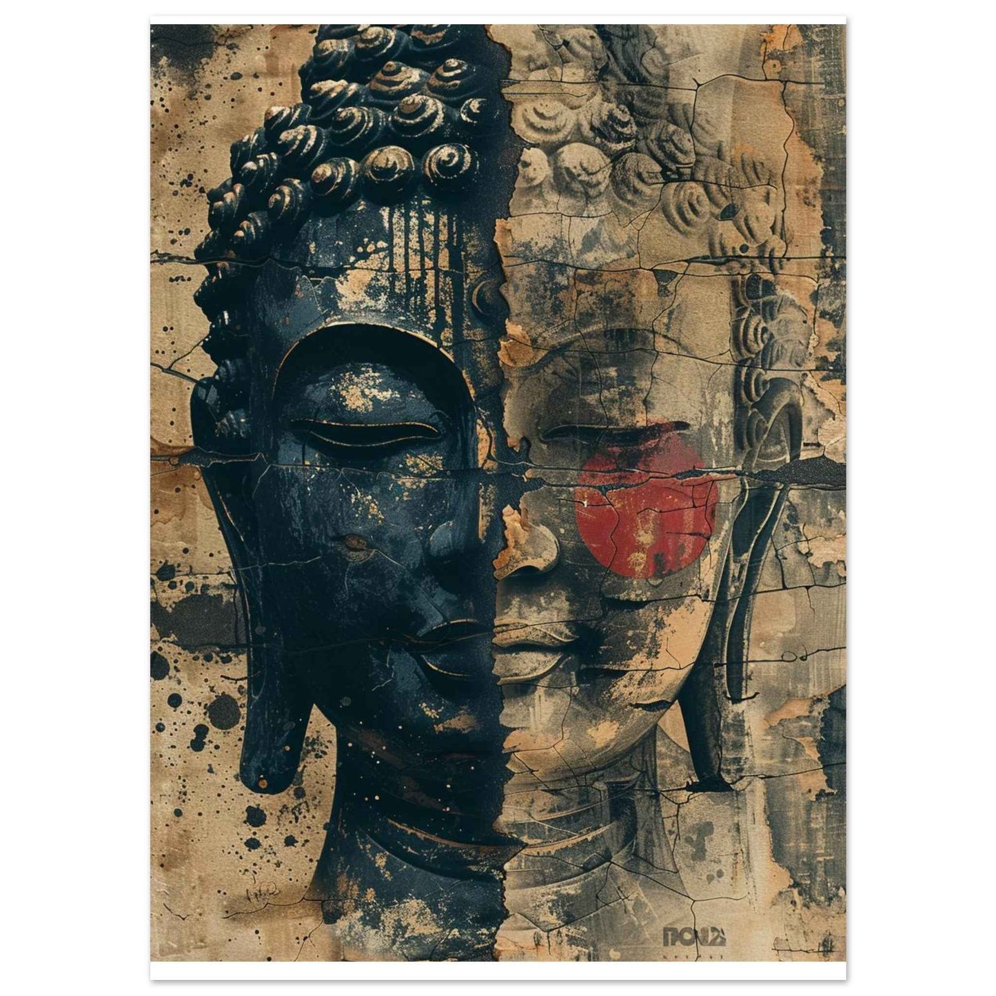 "Buddha's Duality" Poster – Rustic Zen Grunge Wall Art (Multiple Sizes Available)
