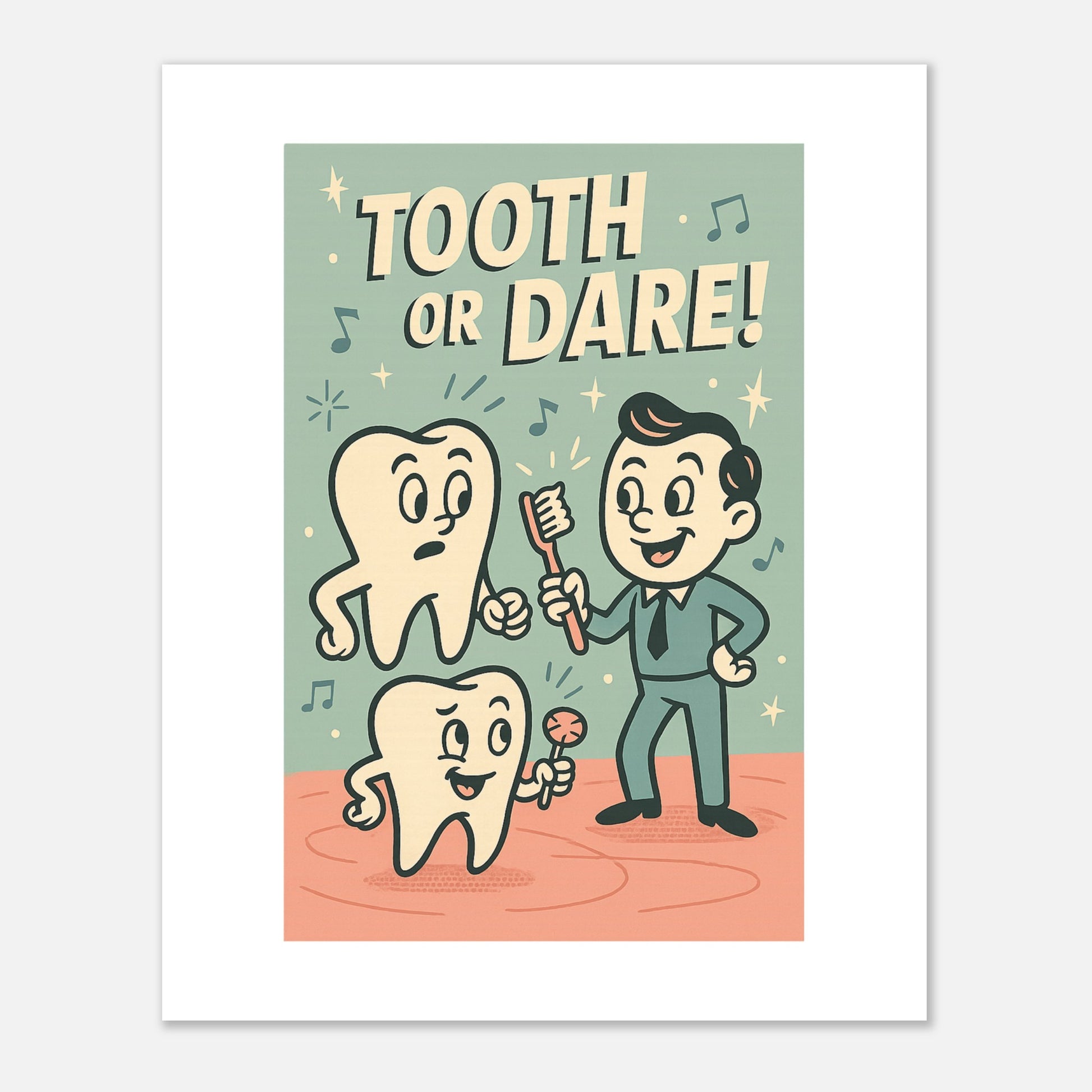 Tooth or Dare Dental Health Poster – Retro Oral Care Wall Print - F4 Custom Prints